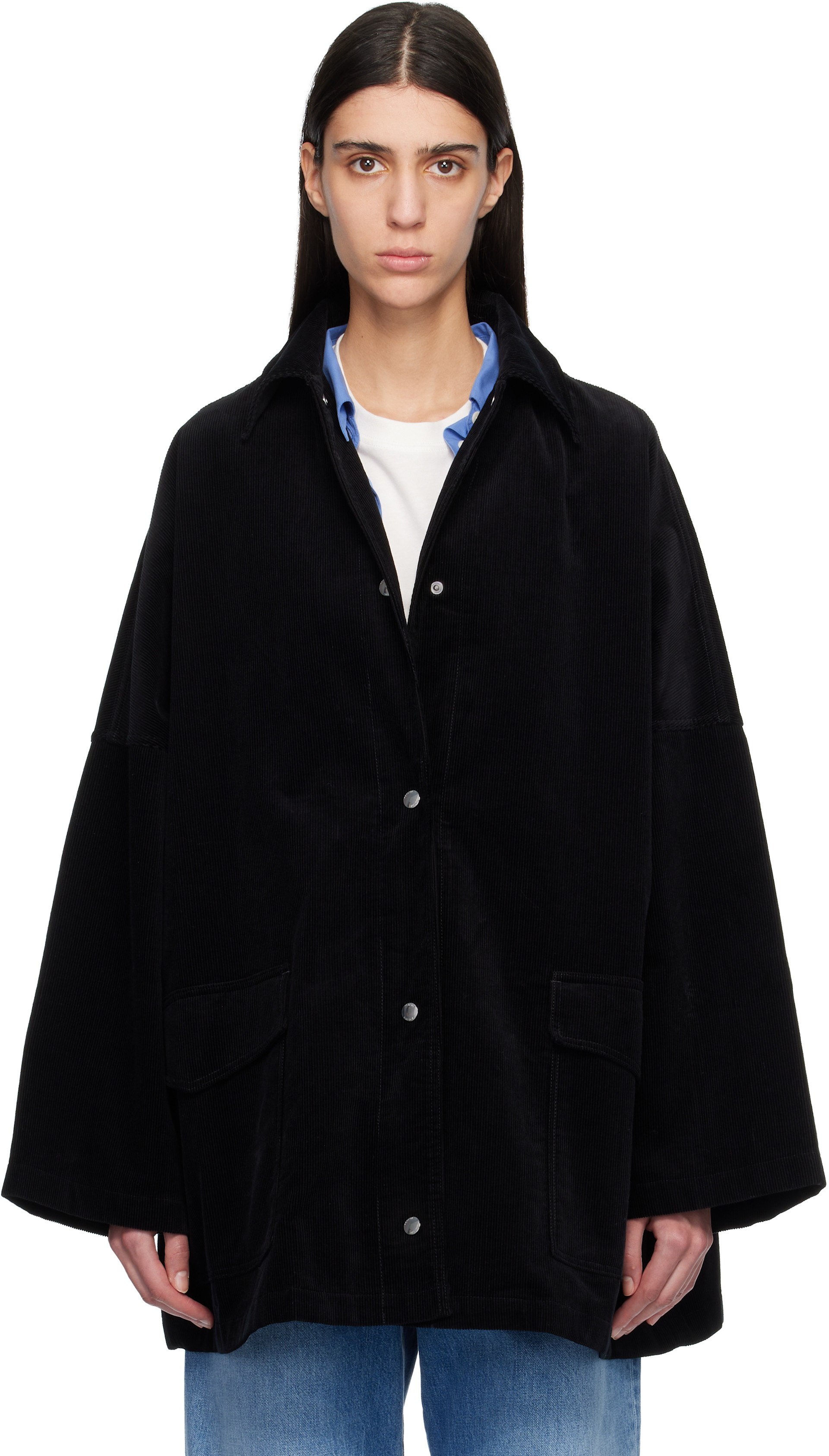Totrme トーテム　ジャケット　黒　ブラック TOTEME: Black Cord Overshirt Chore Jacket | SSENSE