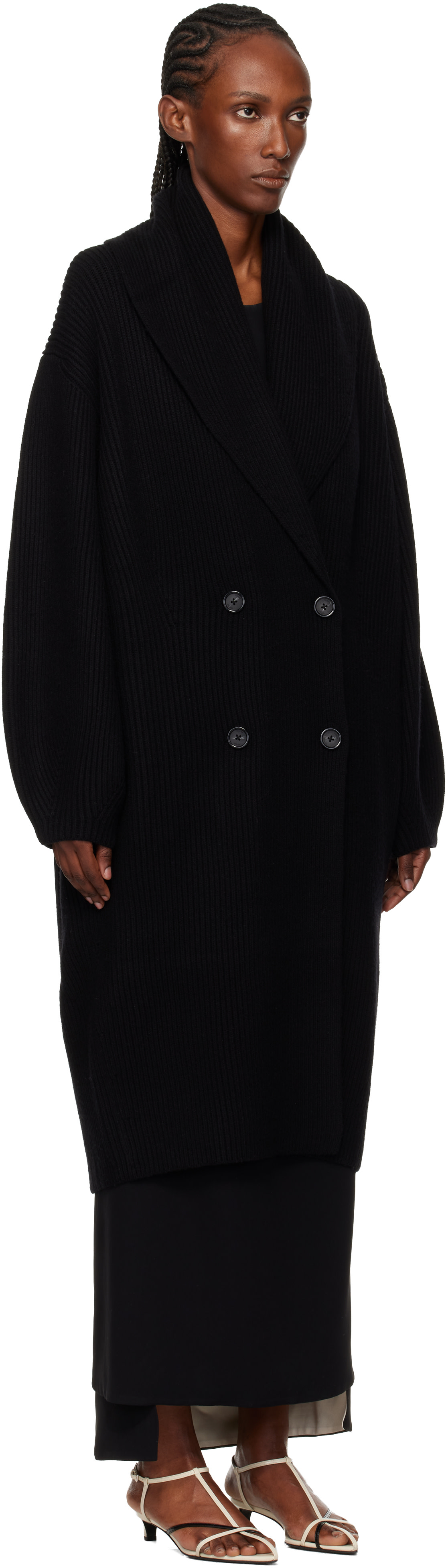 TOTEME: Black Long Shawl-Lapel Cardigan | SSENSE