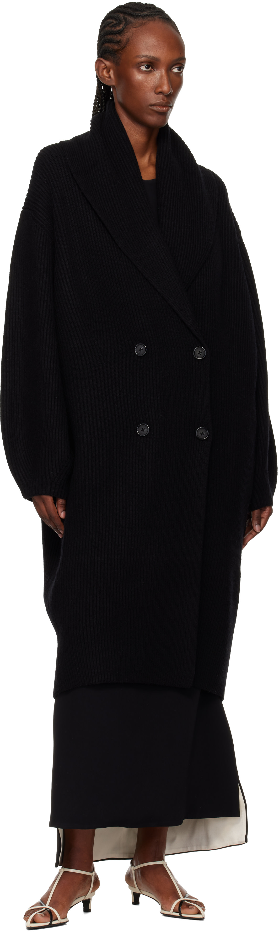 TOTEME: Black Long Shawl-Lapel Cardigan | SSENSE