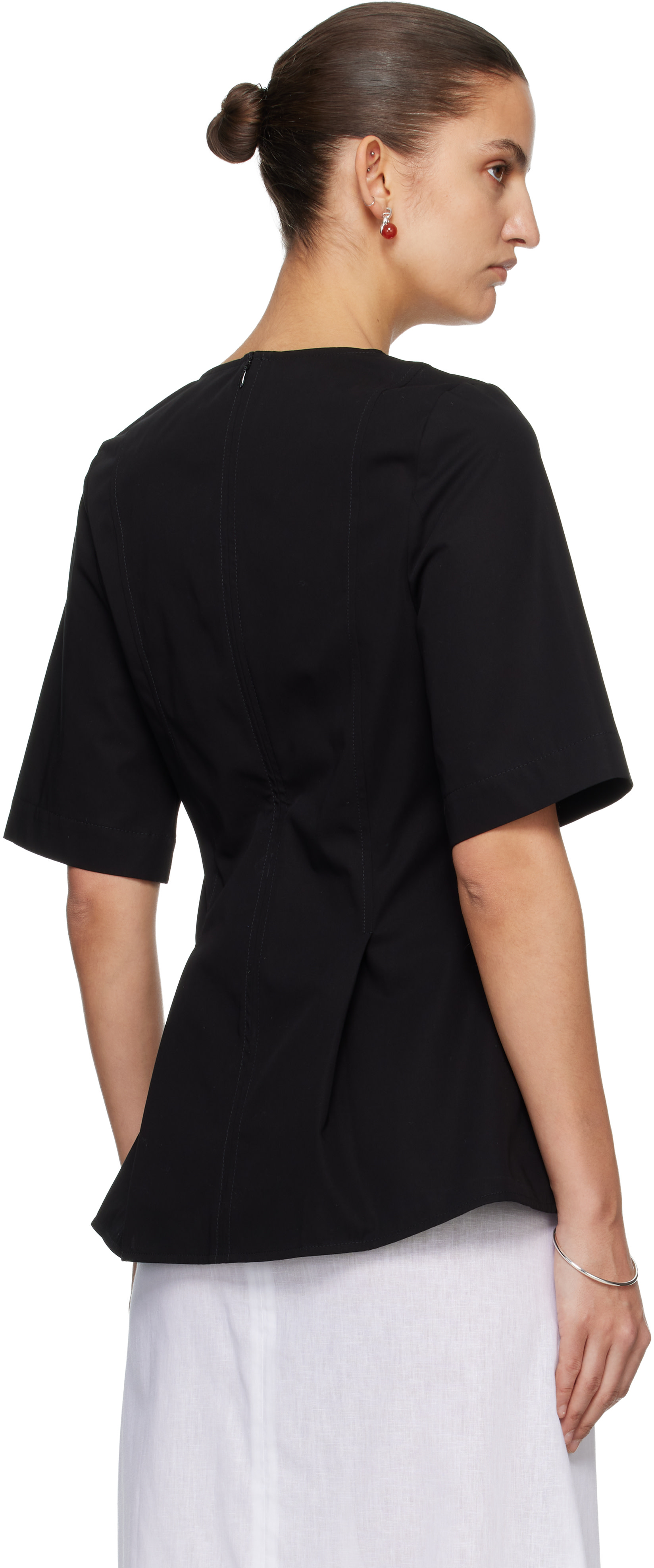 toteme☆knot short-sleeve top TOTEME: Black Tailored Cotton Top | SSENSE