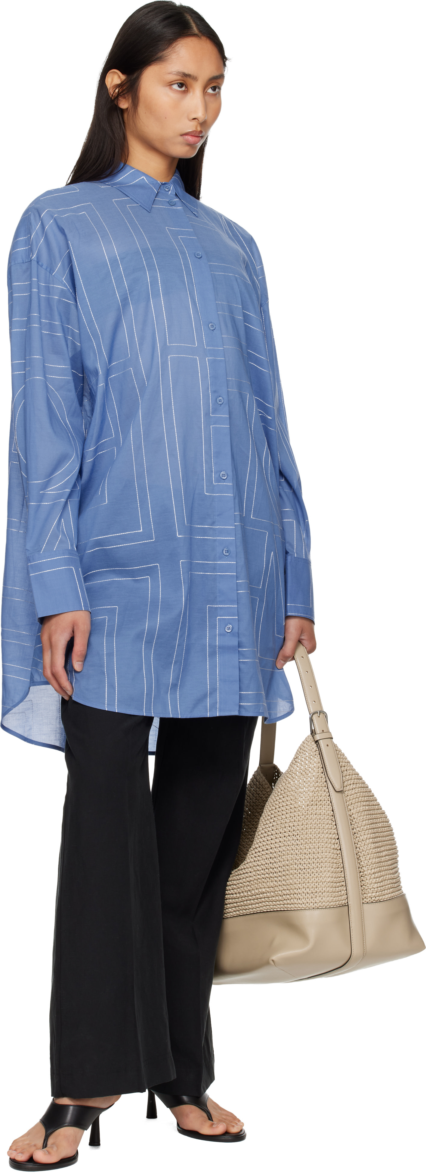 TOTEME: Blue Long Summer Shirt | SSENSE Canada