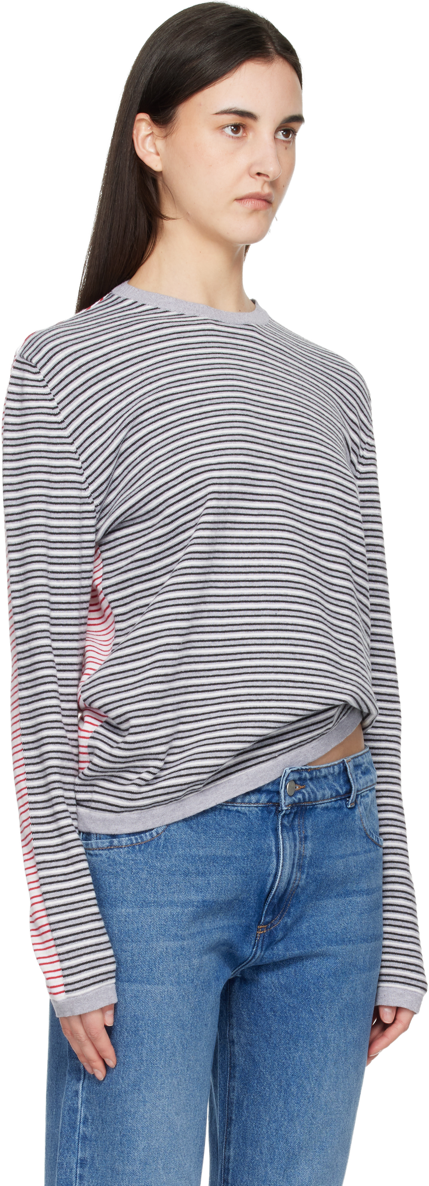 Gimaguas - Pull Pablo gris et rouge à rayures