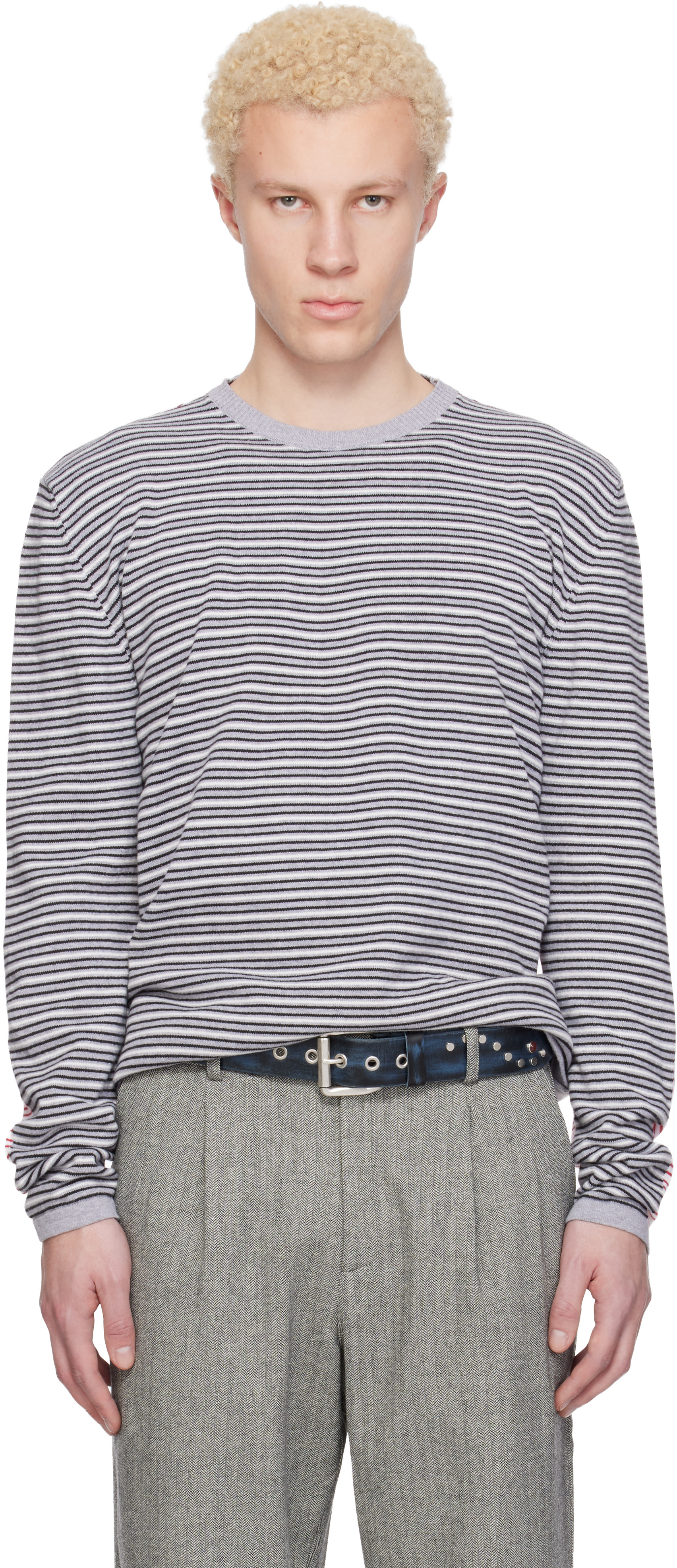 Gimaguas - Pull Pablo gris et rouge à rayures