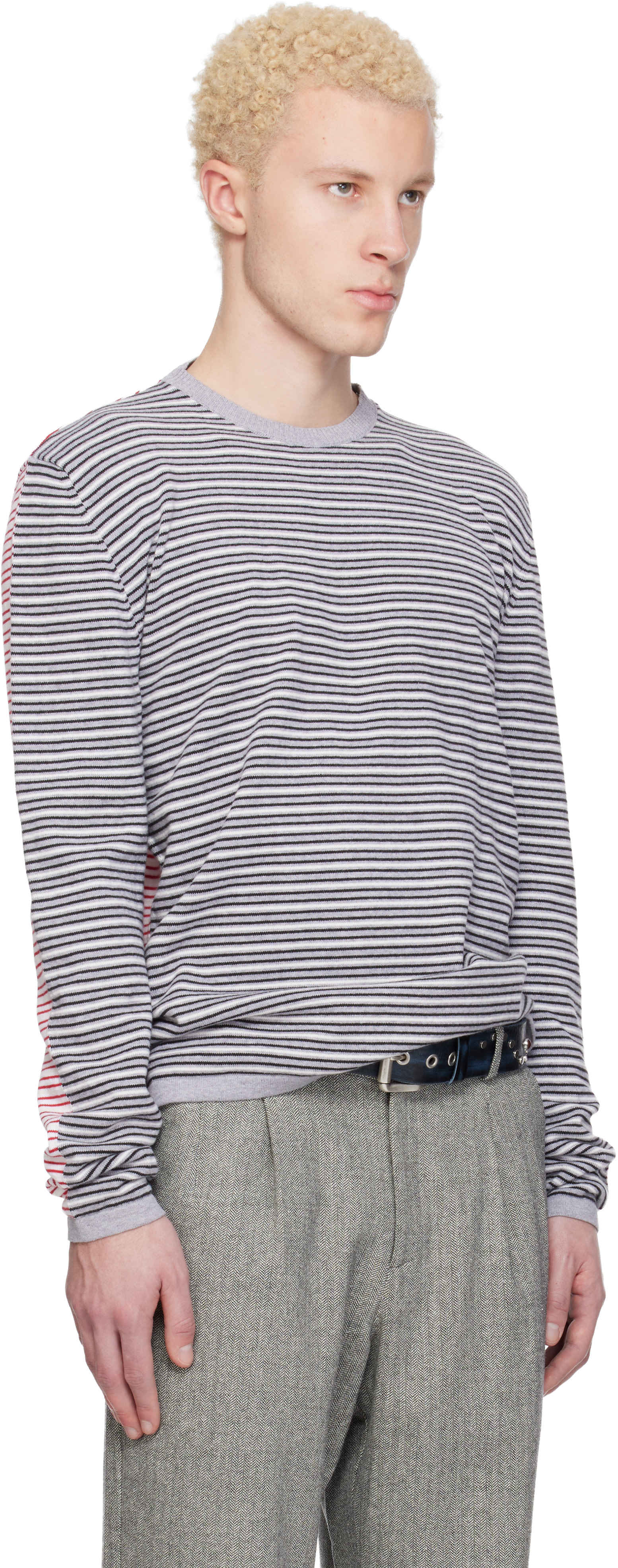 Gimaguas - Pull Pablo gris et rouge à rayures