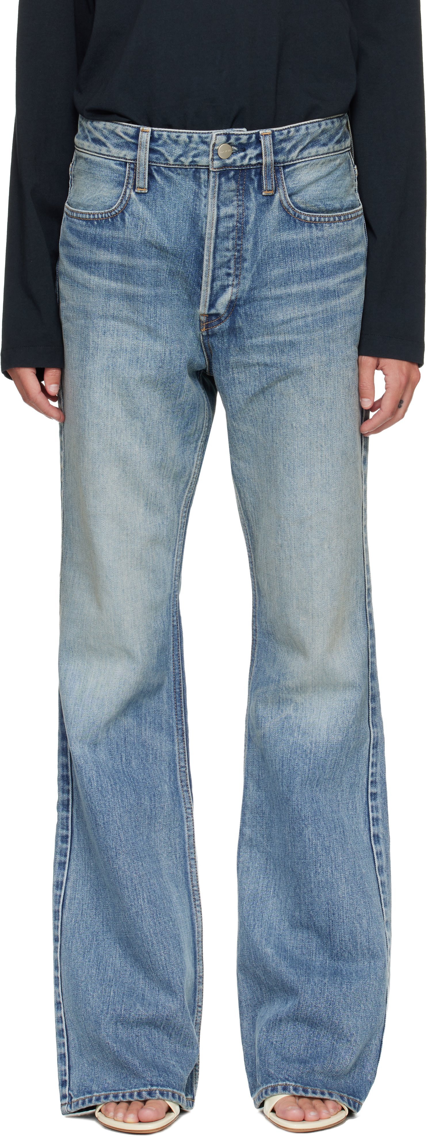 パンツ fear of god 5thpaint denim pants archive Fear of God: Blue Denim 70s 5 Pkt Jeans | SSENSE