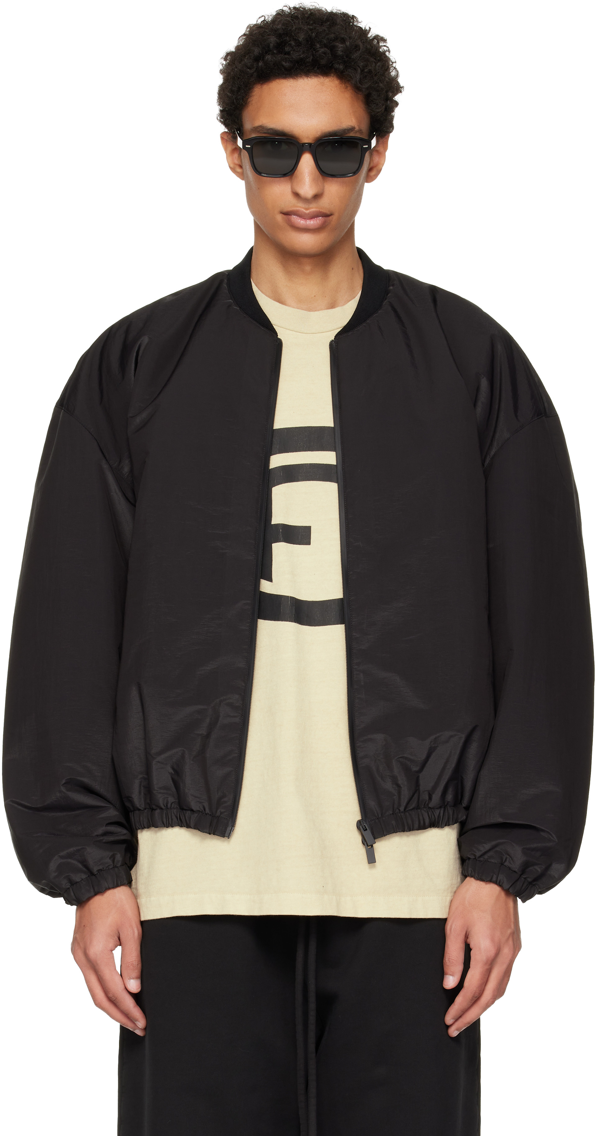 FEAR OF GOD ボンバージャケット Fear of God: ブラック ナイロン タフタ パデッド ボンバージャケット