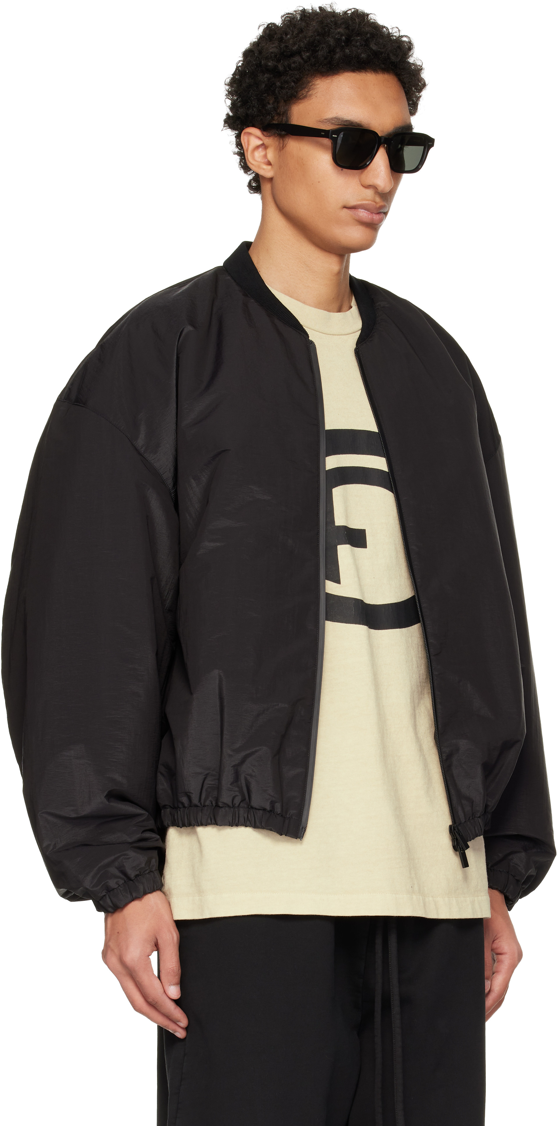 Fear of God: ブラック ナイロン タフタ パデッド ボンバージャケット