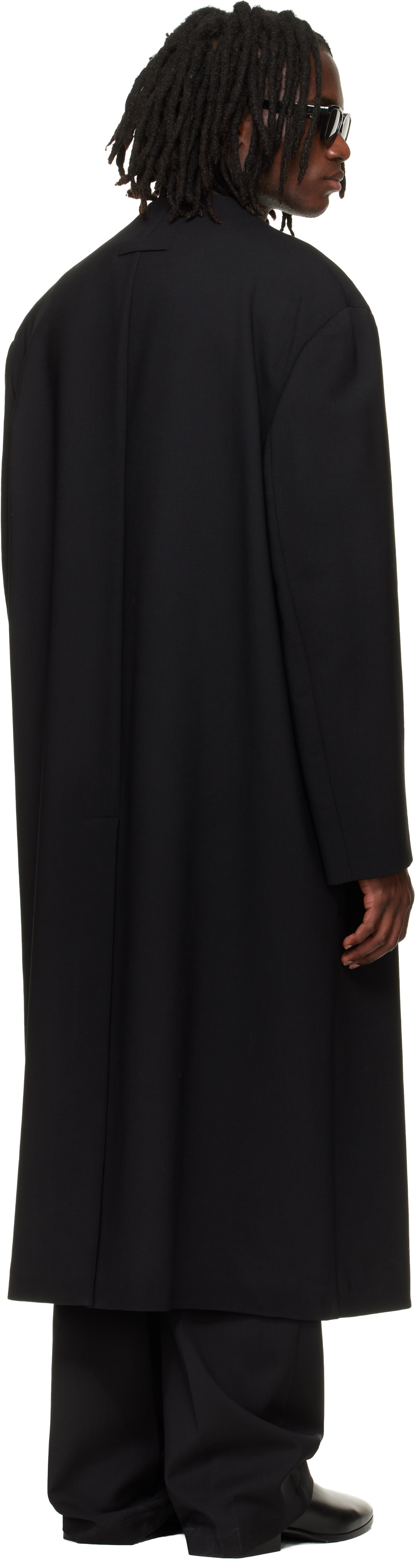 Fear of God: Black Wool Double Breasted Lapelless Coat | SSENSE