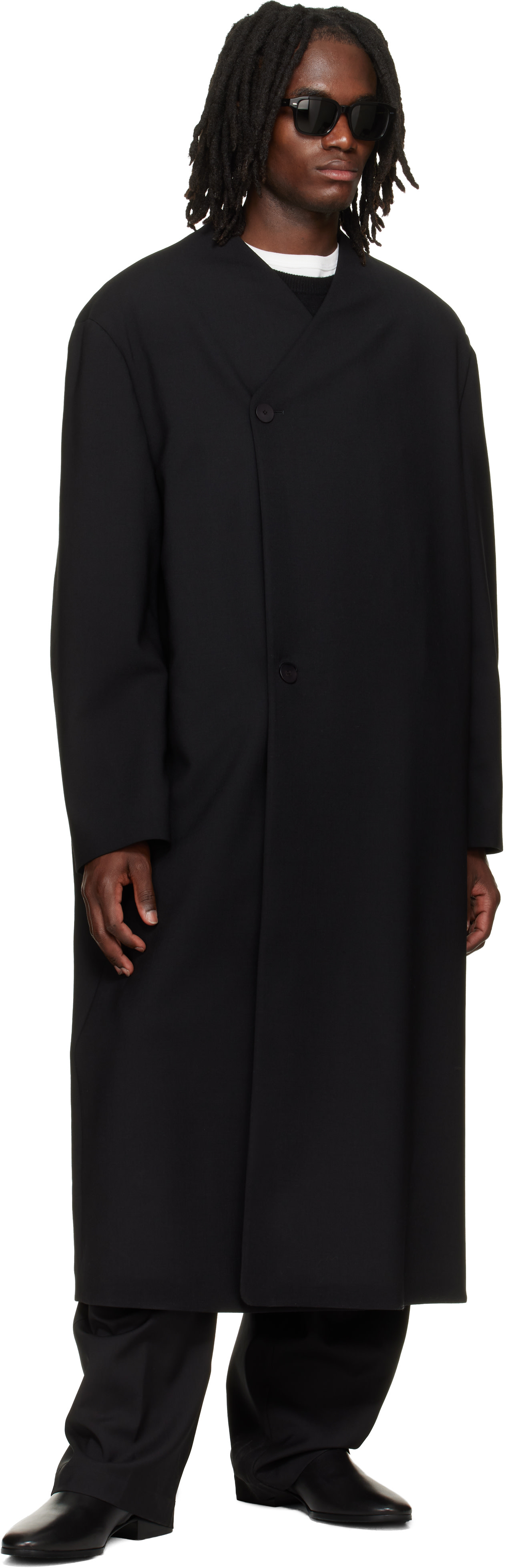 Fear of God: ブラック Wool Double Breasted Lapelless コート