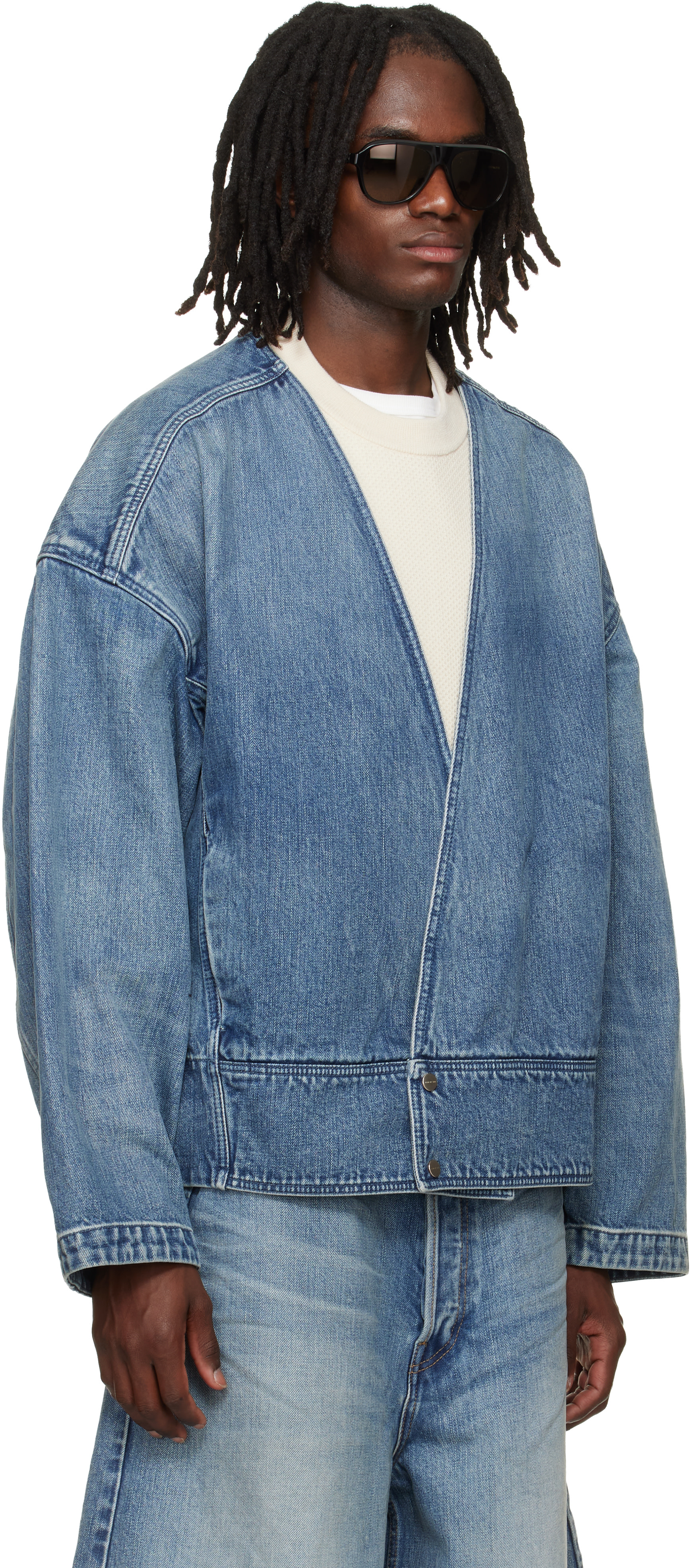 Fear of God: インディゴ Lapelless デニムジャケット | SSENSE 日本