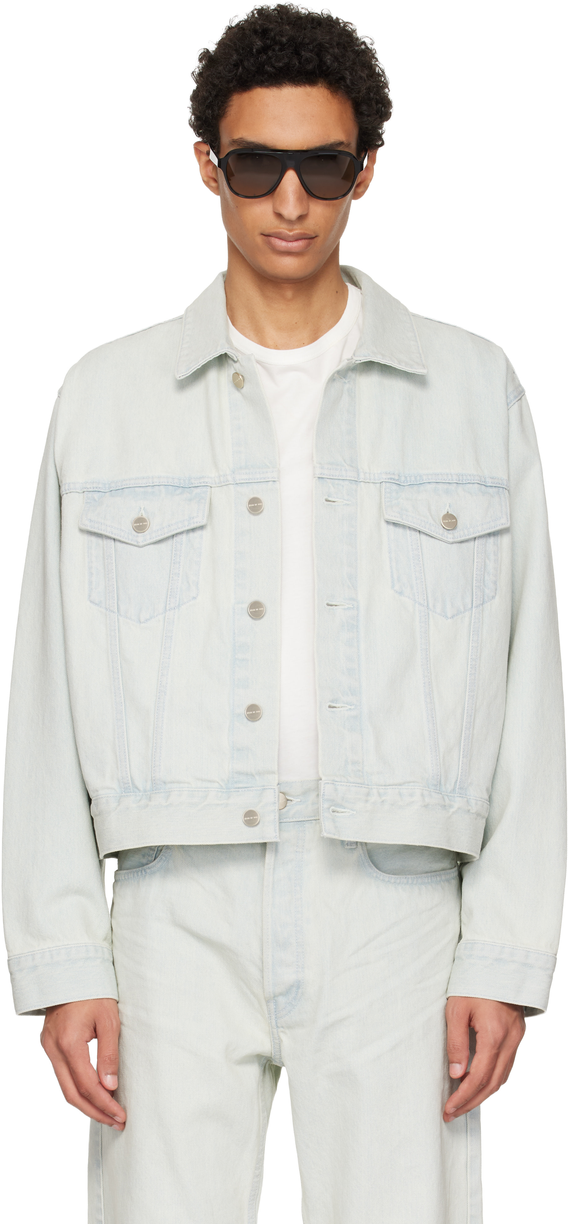 Fear Of God ホワイトデニムジャケット Fear of God: ブルー ブリーチ デニム クラシック トラッカー