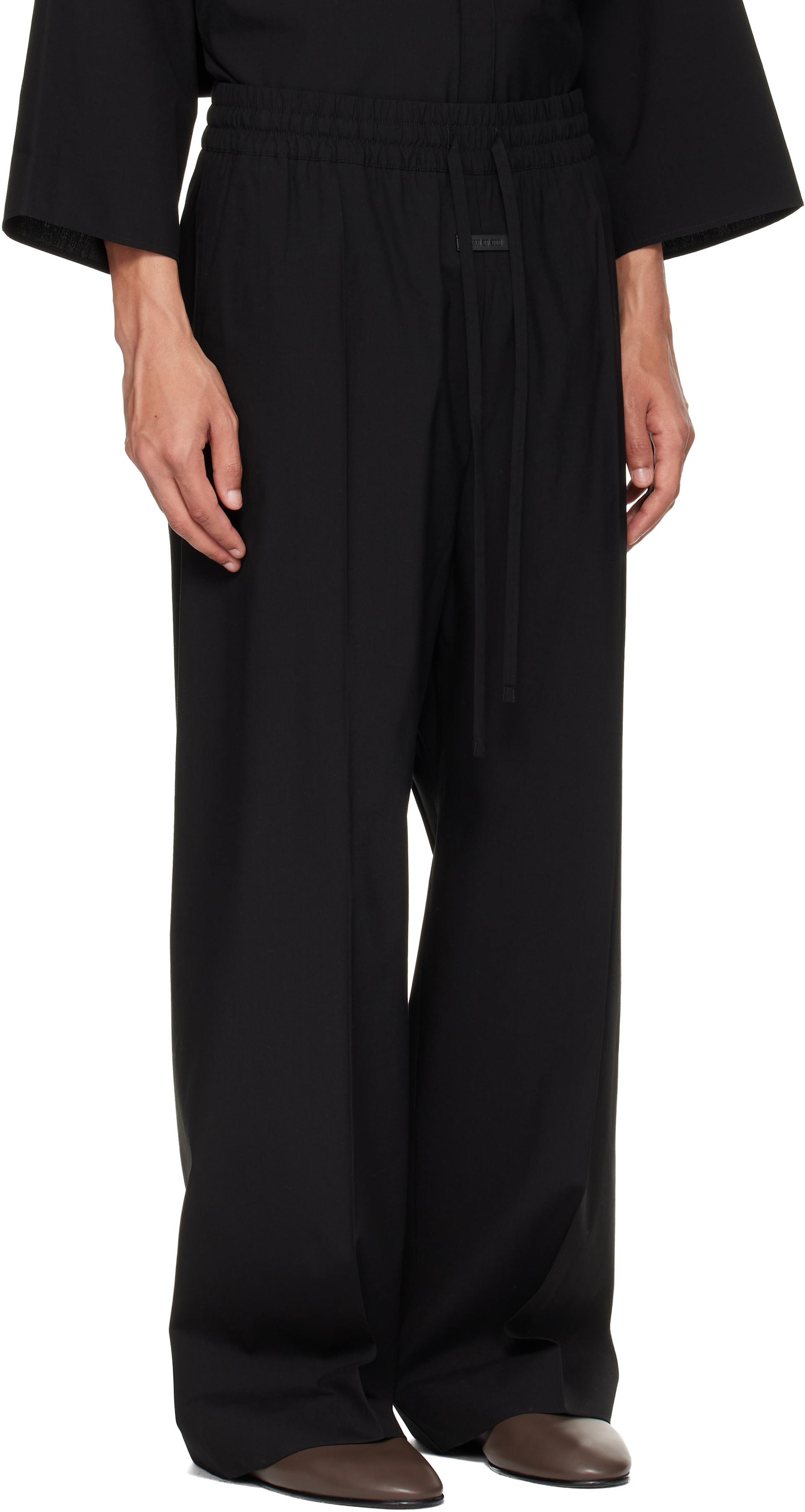 Fear of God: Black Cotton Wool Oxford Wide Leg Drawstring Trousers