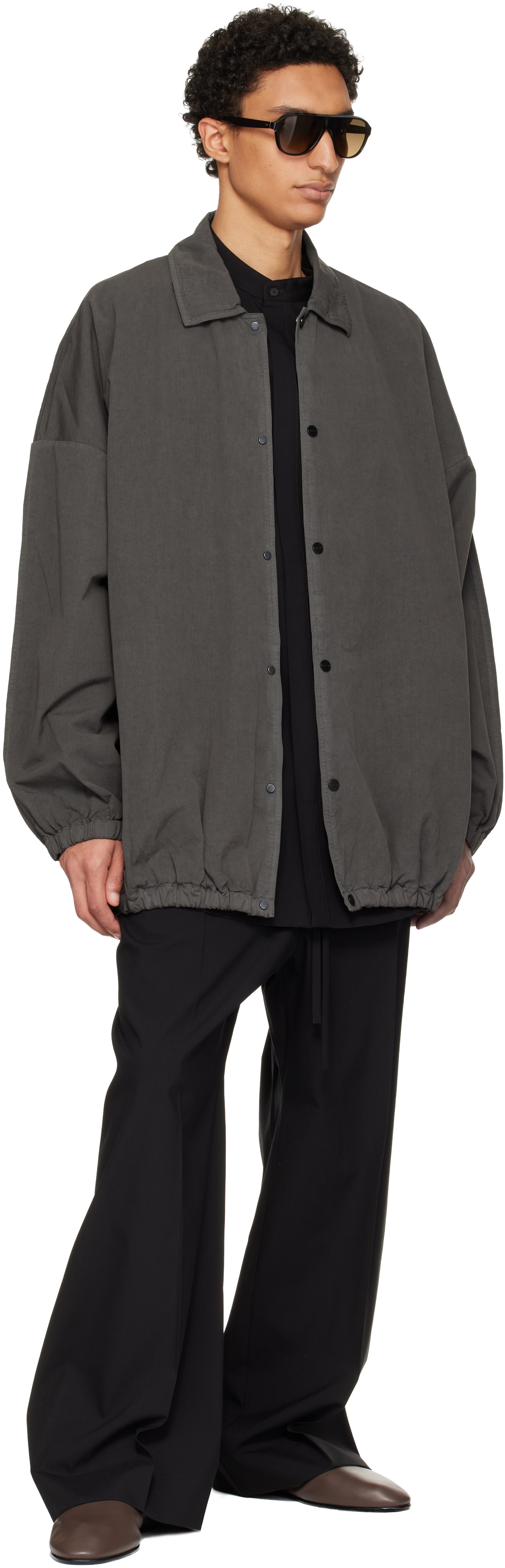 FEAR OF GOD ブラック ワイドドローストリングパンツ スラックス S Fear of God: ブラック コットン ウール オックスフォード ワイド