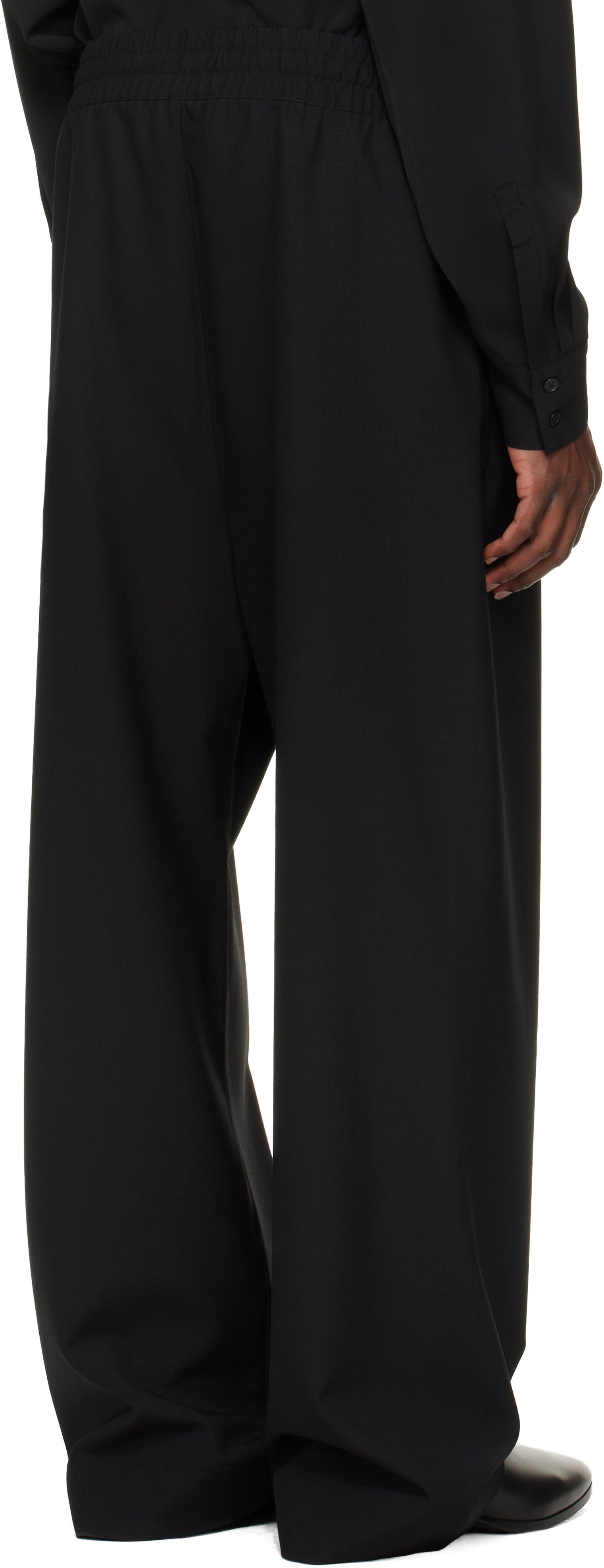 Fear of God: Black Wool Ripstop Wide Leg Drawstring Trousers | SSENSE