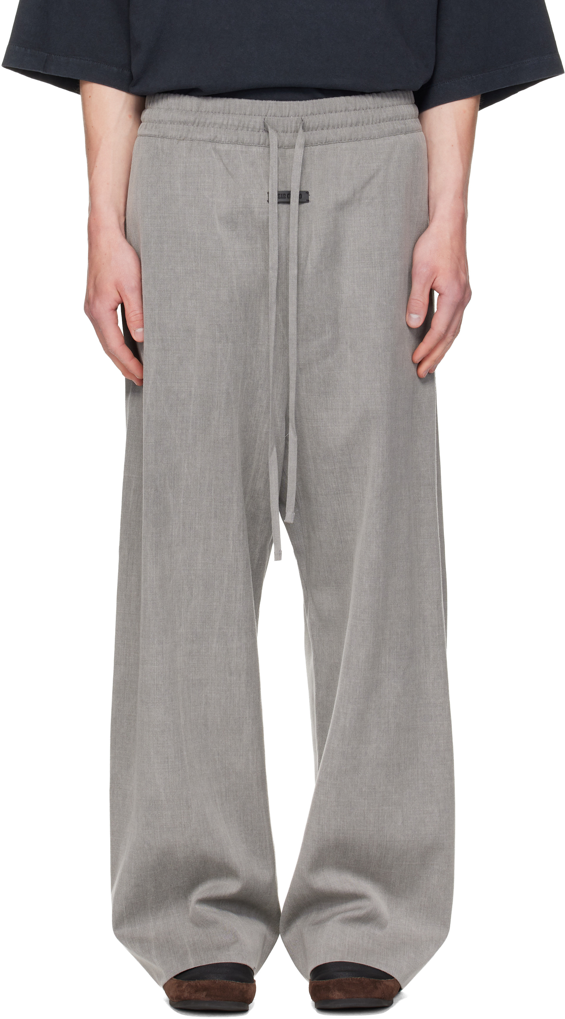 Fear of God: Gray Wide Leg Drawstring Trousers | SSENSE