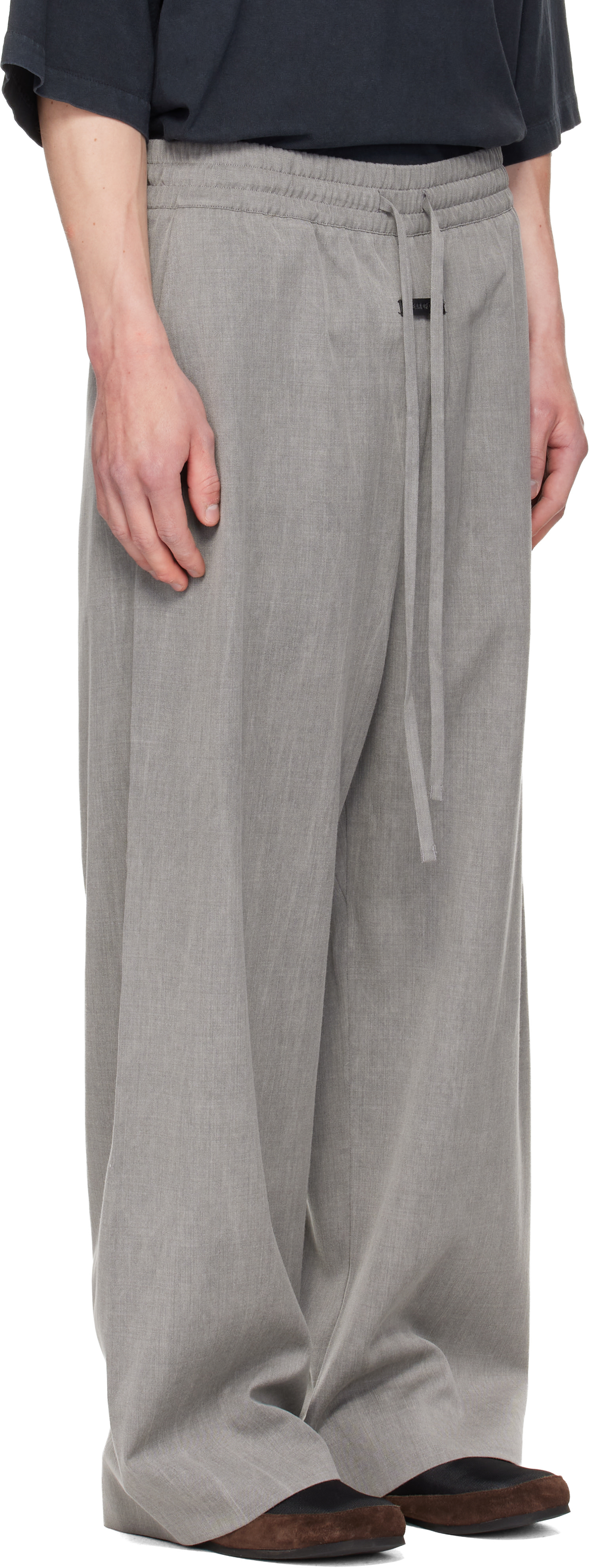 fog fear of god drawstring pants チンチラ Fear of God: Gray Wide Leg Drawstring Trousers | SSENSE