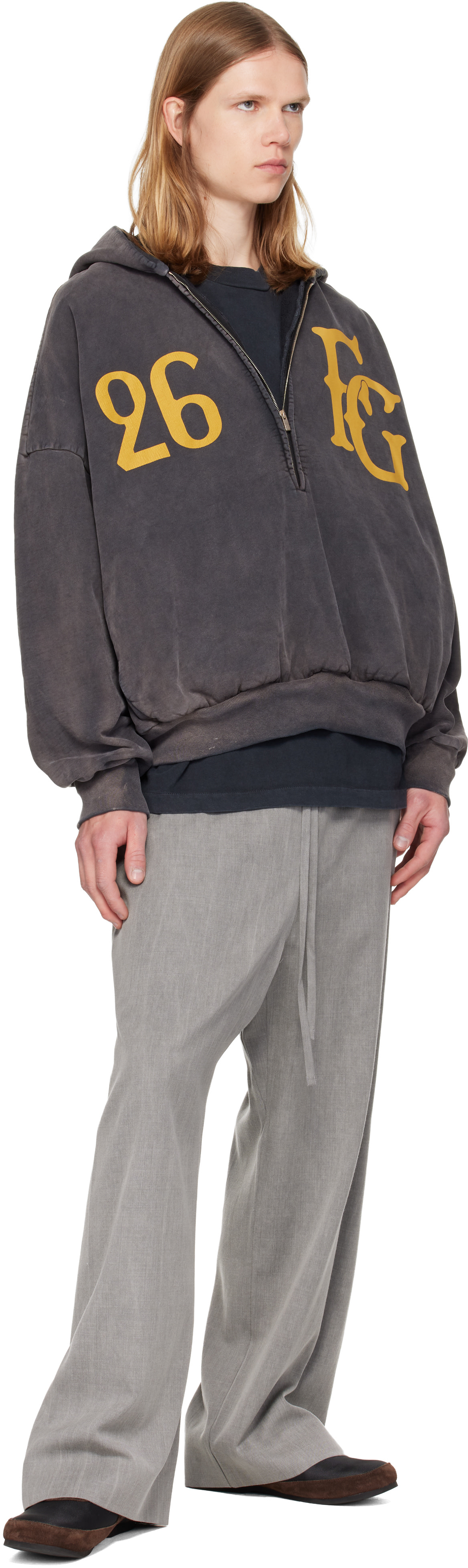 Fear of God: Gray Wide Leg Drawstring Trousers | SSENSE