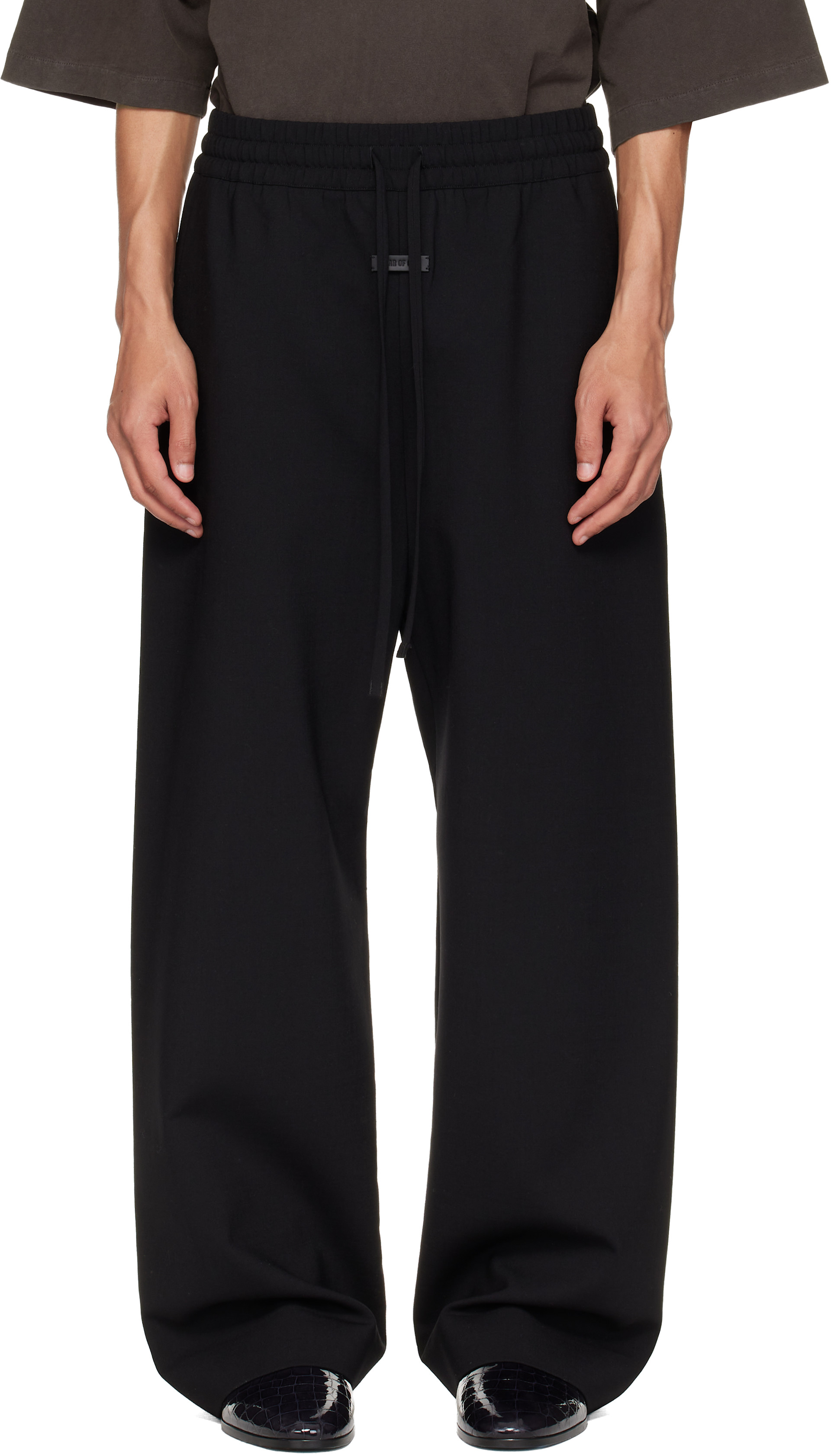 FEAR OF GOD 7th ウエストロゴ イージースラックストラウザーパンツ Fear of God: Black Double Weave Wool Wide Leg Drawstring Trousers
