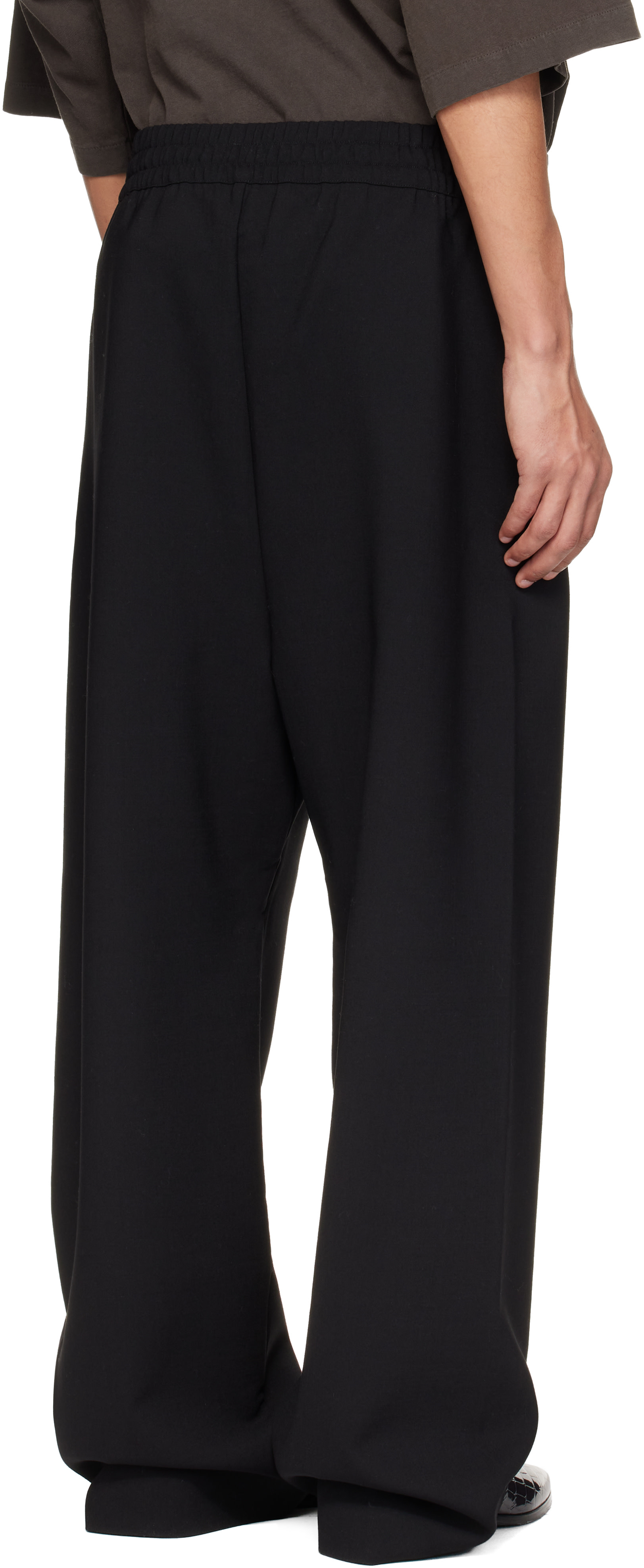 Fear of God: Black Double Weave Wool Wide Leg Drawstring Trousers