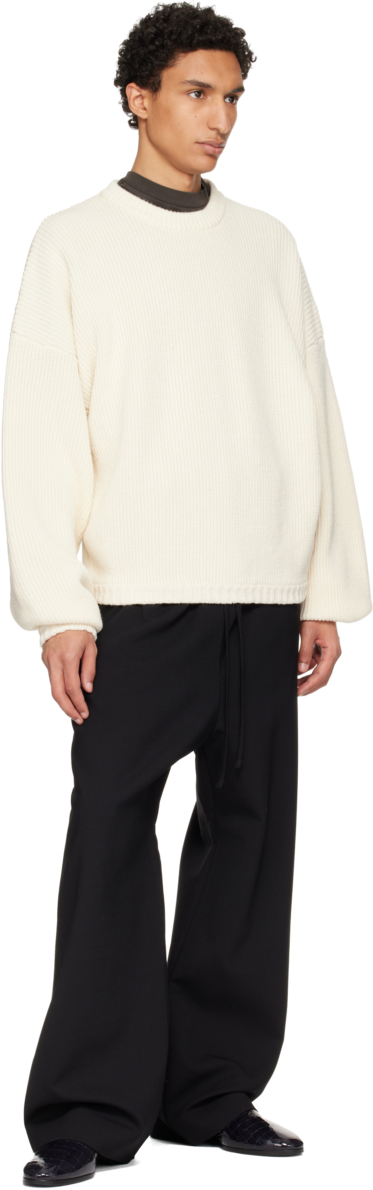 Fear of God: Black Double Weave Wool Wide Leg Drawstring Trousers