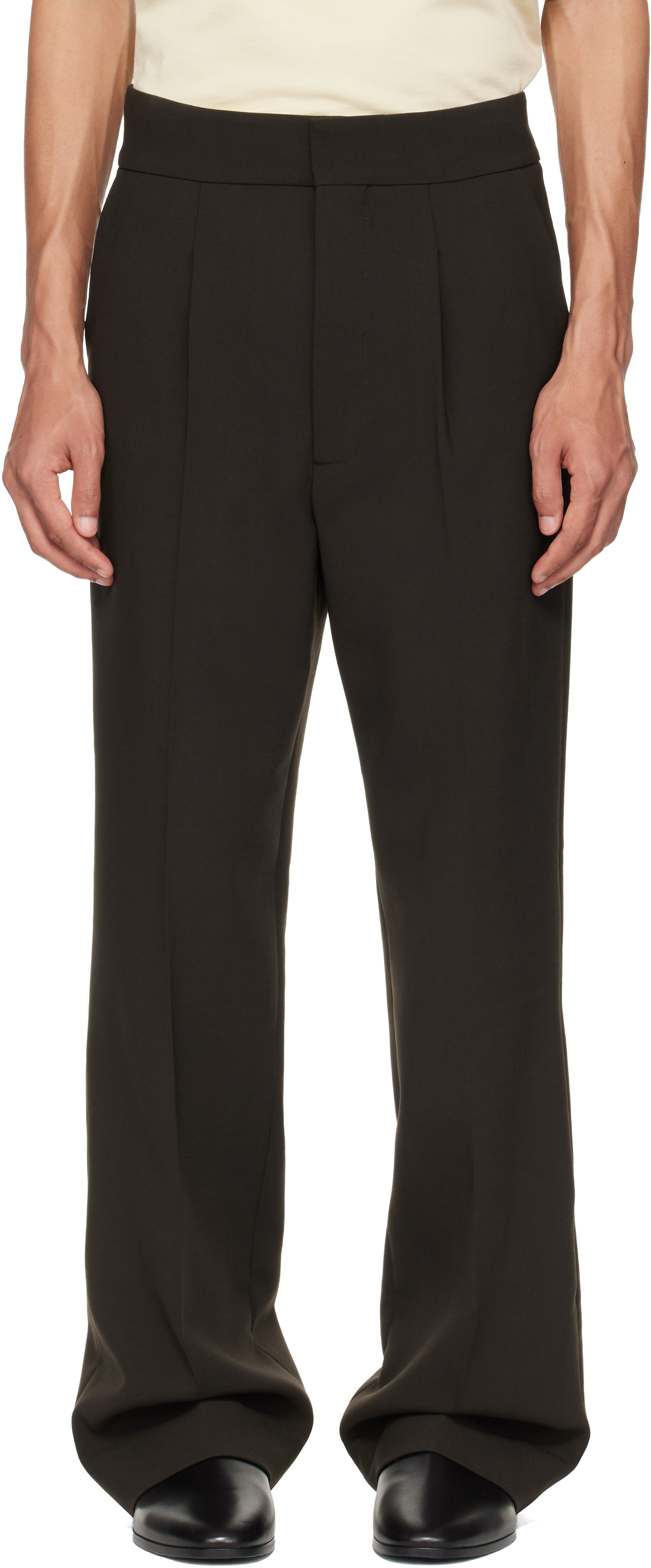 Fear of God: Brown Double Weave Wool Tailored Flared Trousers | SSENSE