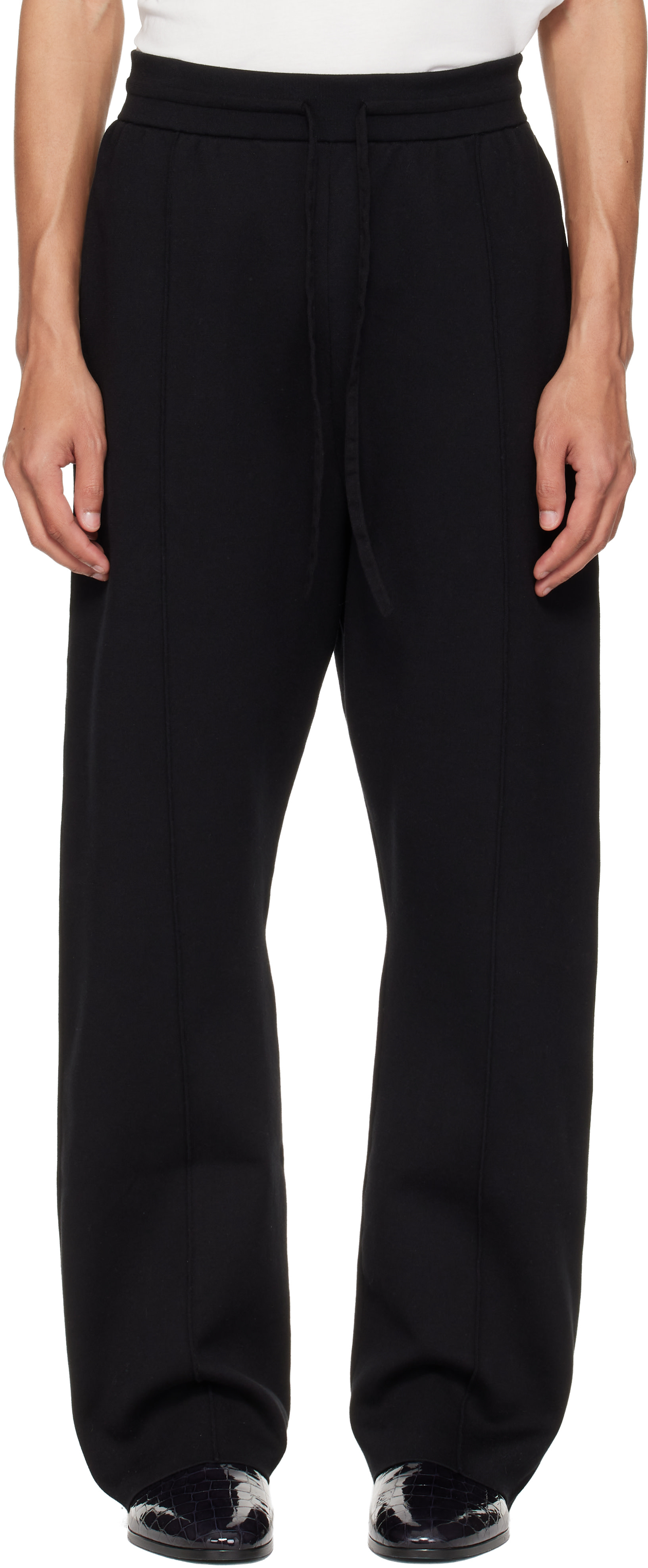 Fear of God: Black Double Knit Flared Jogging Trousers | SSENSE