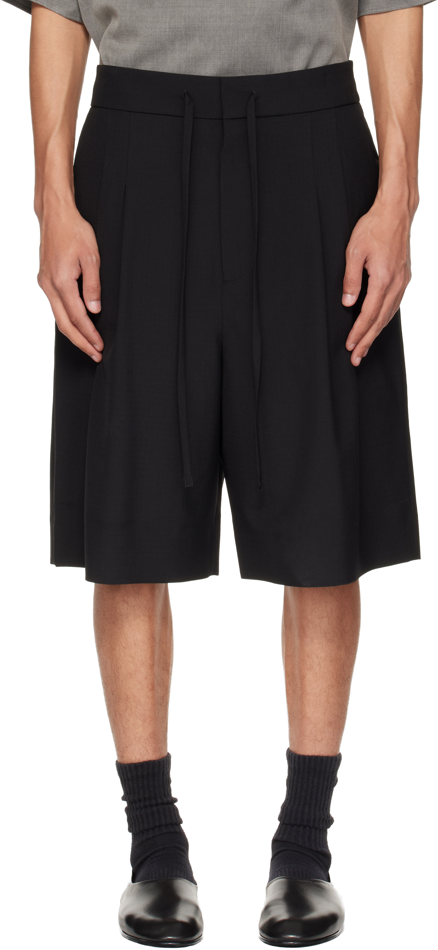 Fear of God: Black Wool Ripstop Baggy Shorts | SSENSE