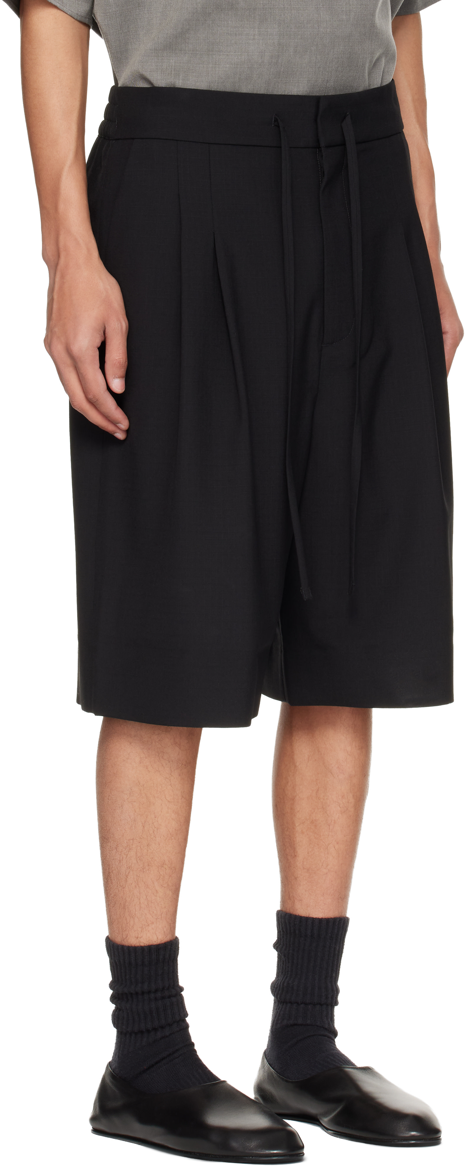 Fear of God: Black Wool Ripstop Baggy Shorts | SSENSE