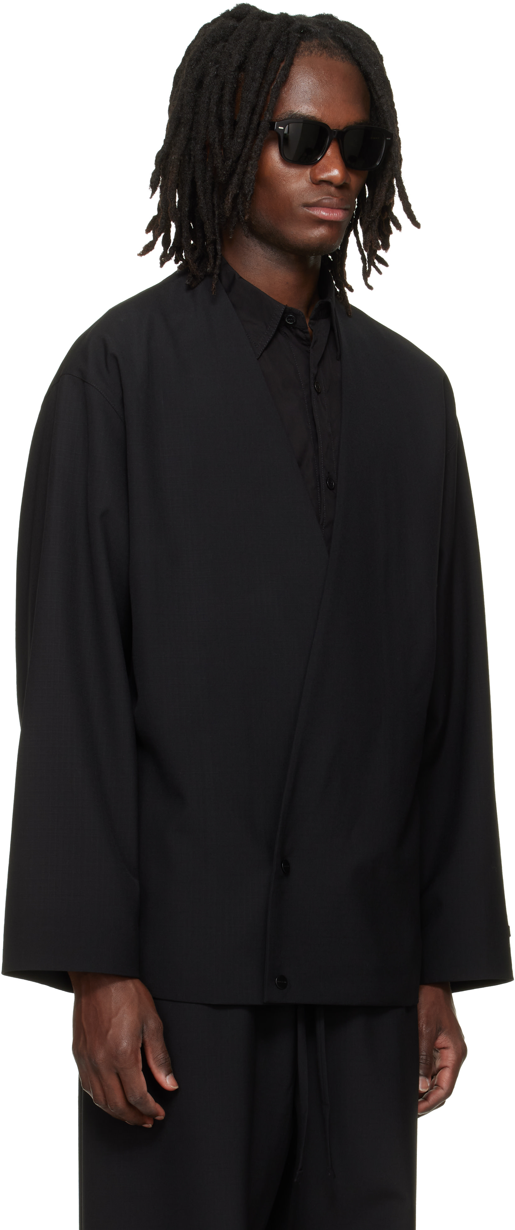 Fear of God: Black Relaxed Cropped Lapelless Blazer | SSENSE
