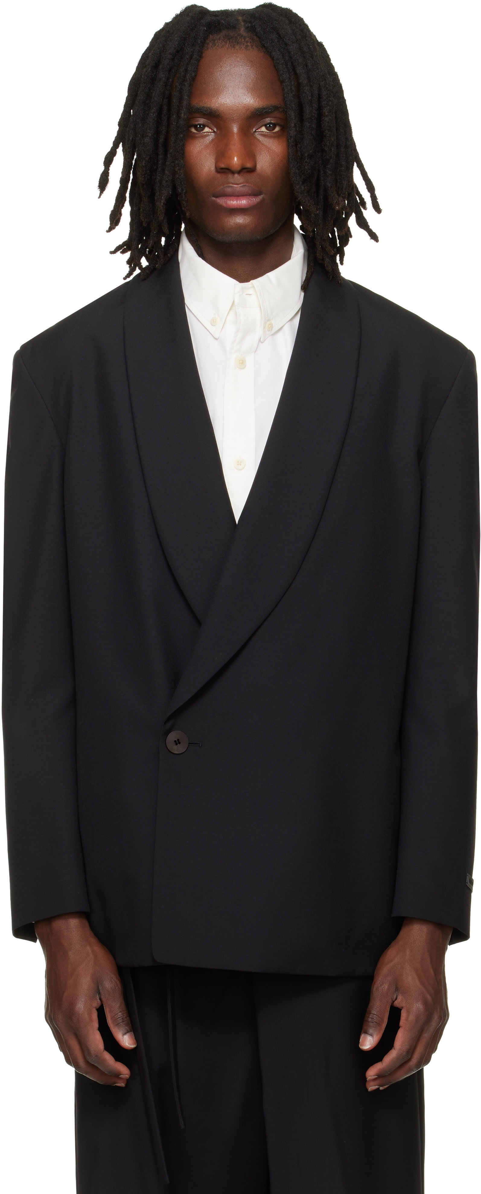 Fear of God: Black Double-Breasted Shawl Collar Blazer | SSENSE