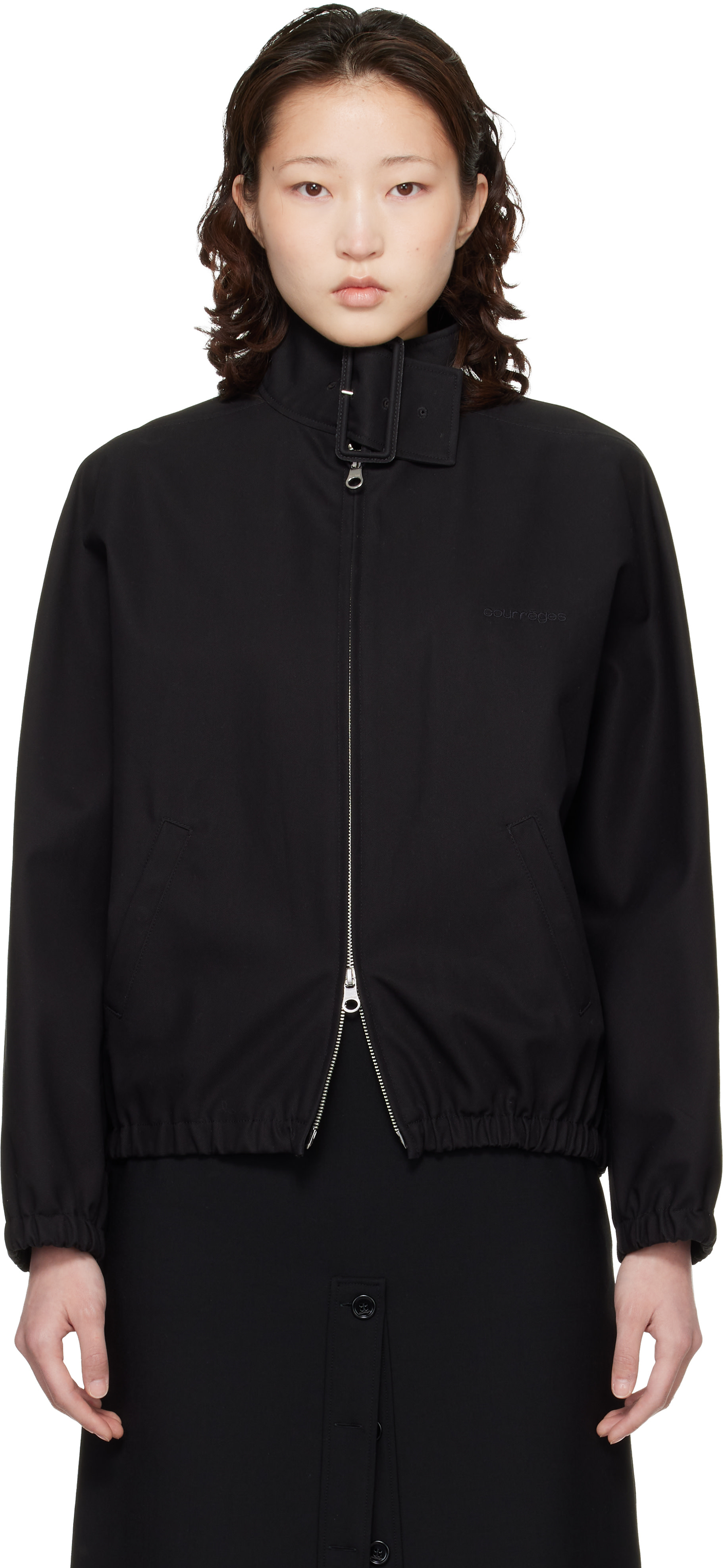 ジャケット・アウター blouson (courreges) Courrèges: Black Buckle Zipped Bomber Jacket | SSENSE