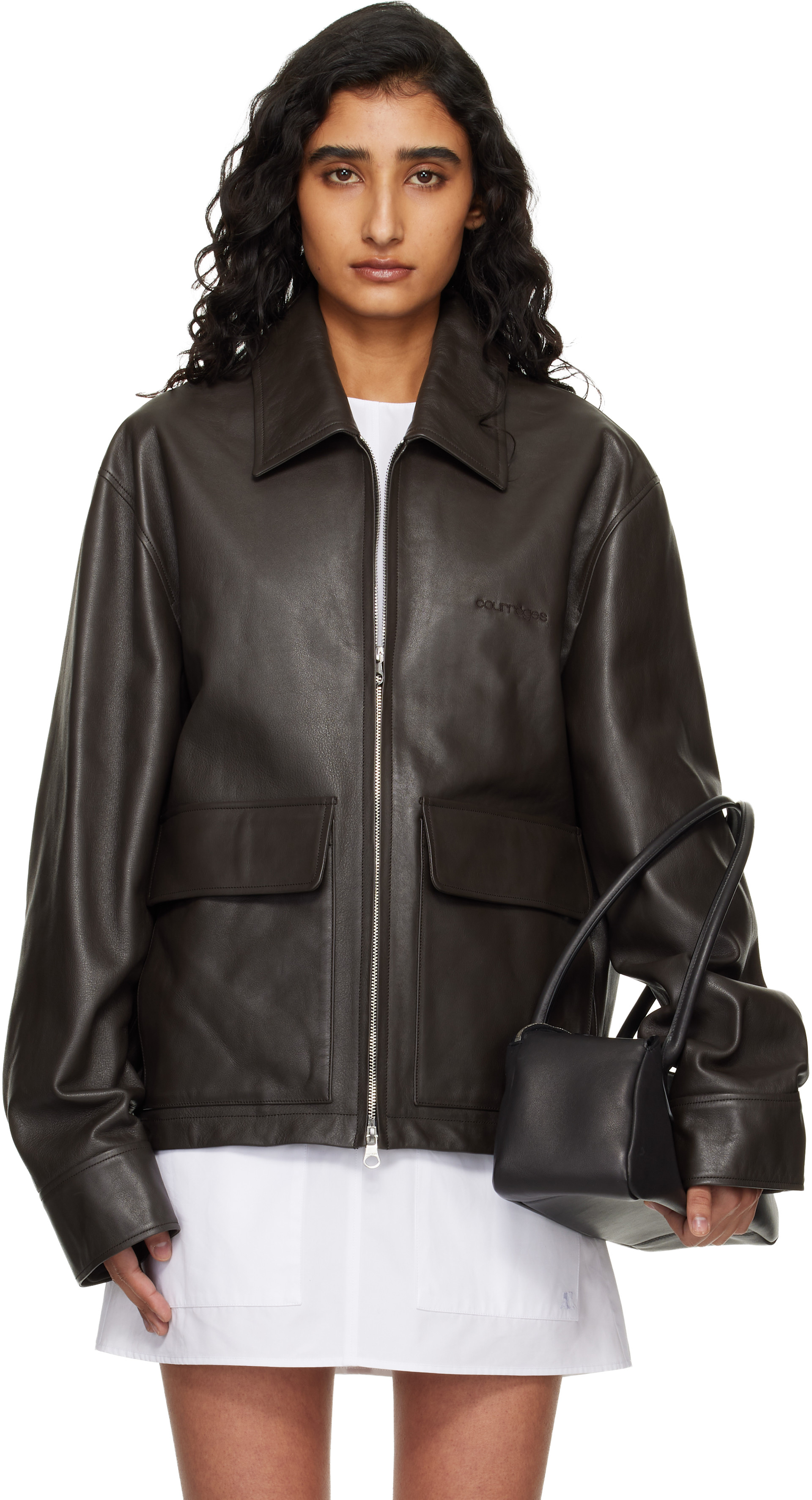 Courrèges: Brown 2-Pocket Leather Jacket | SSENSE Puerto Rico