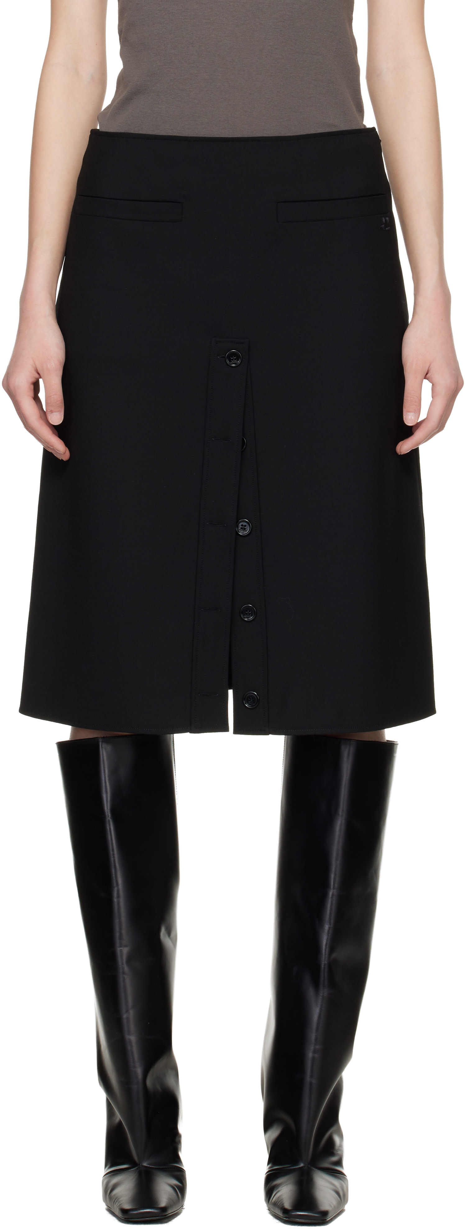 Courrèges - Jupe midi noire à boutons