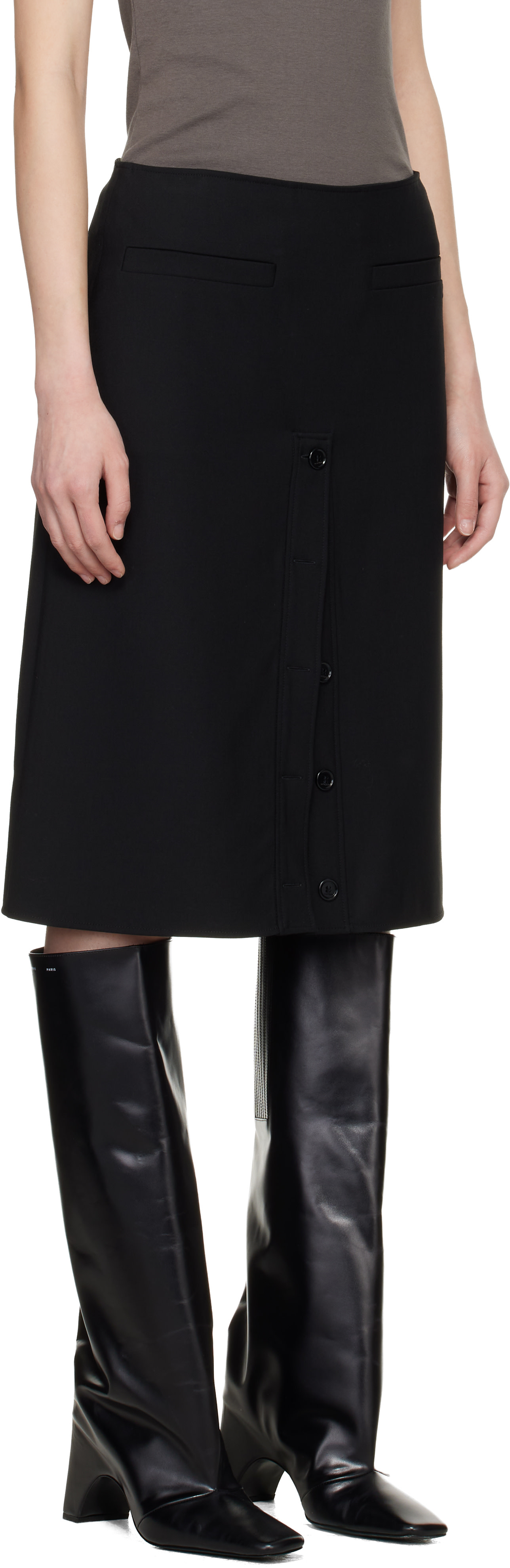Courrèges - Jupe midi noire à boutons
