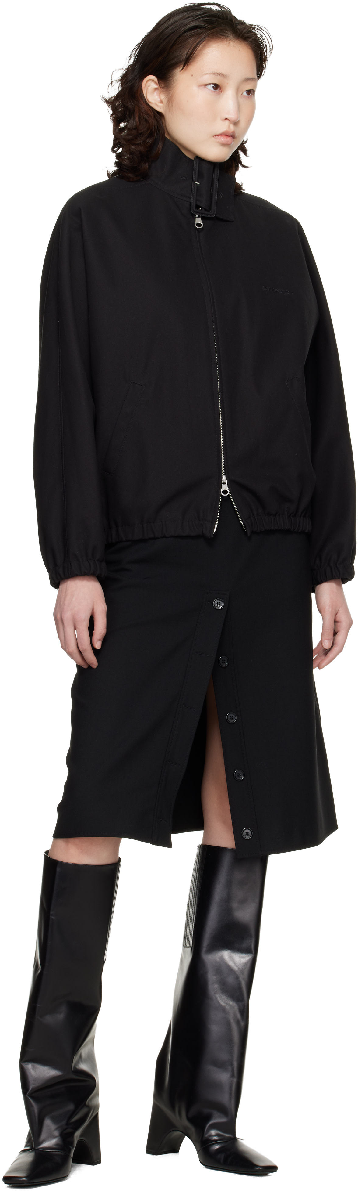 Courrèges - Jupe midi noire à boutons