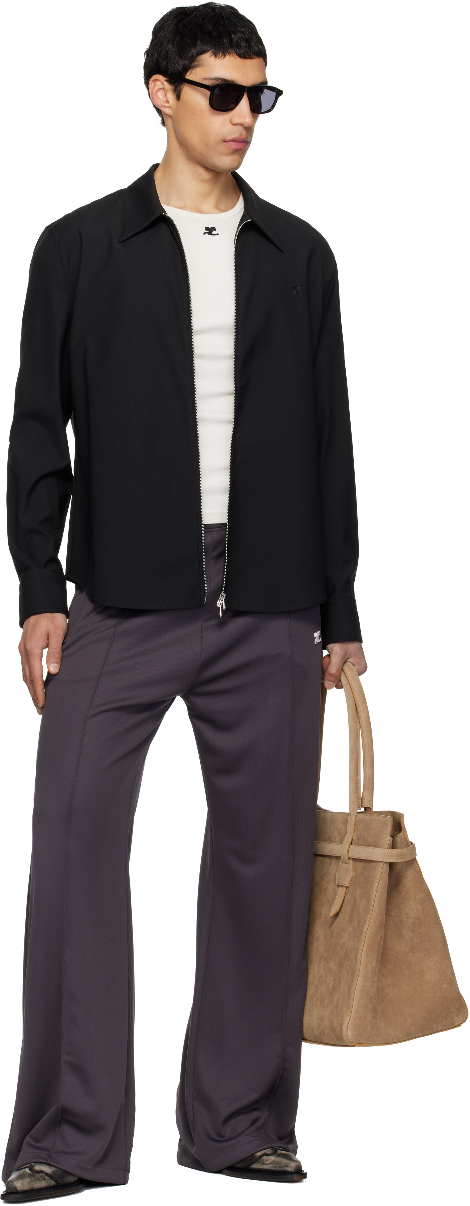 Courrèges: Black Zipped Twill Shirt Jacket | SSENSE Mexico