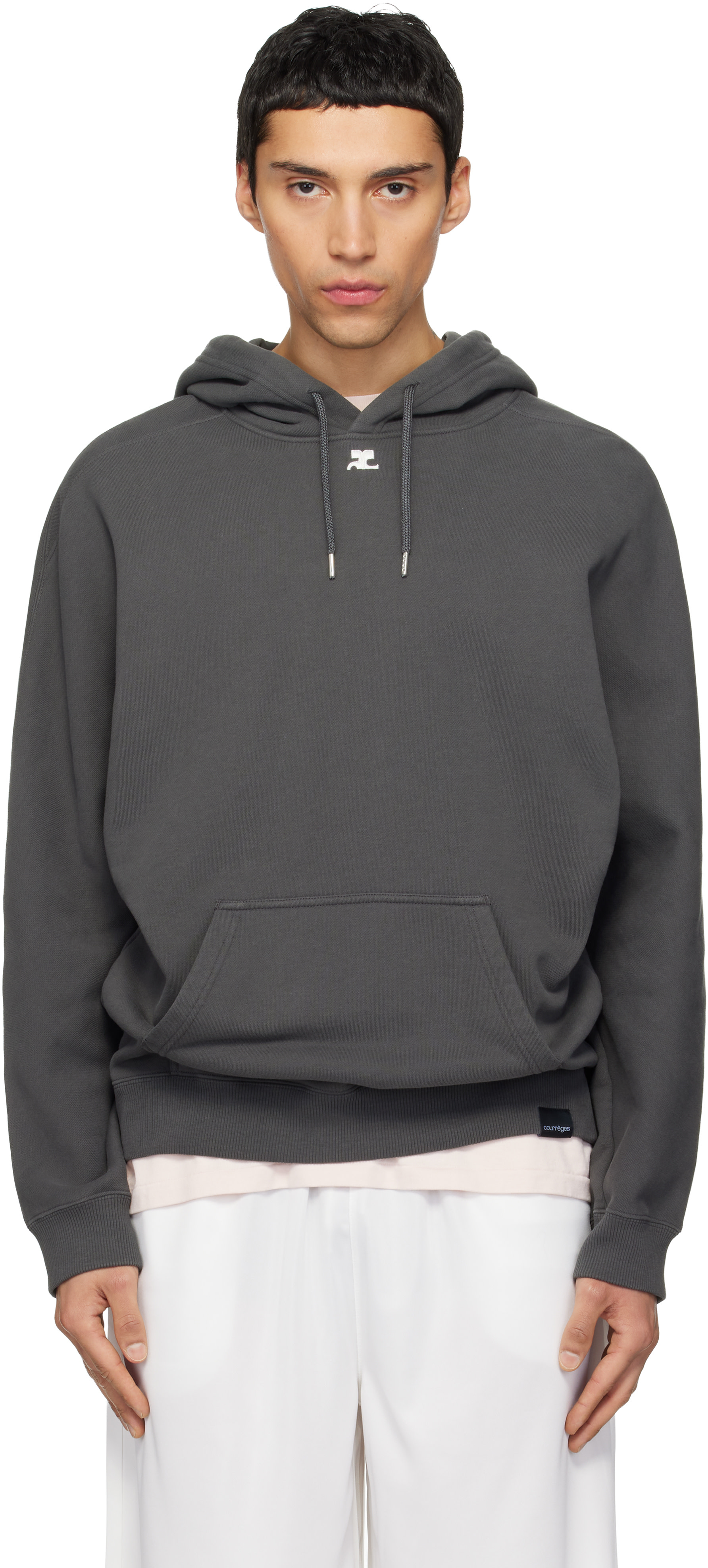 Courrèges - Pull à capuche surdimensionné gris