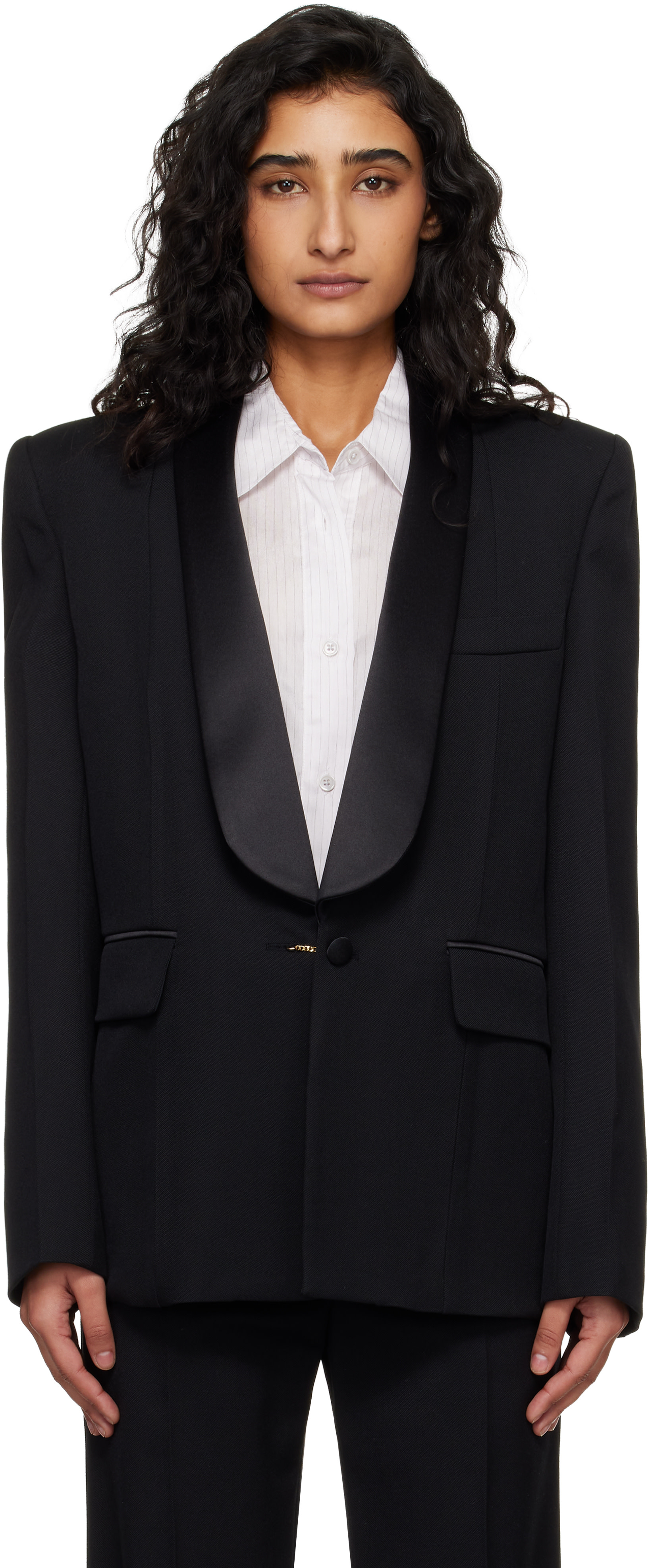 BALMAIN ベルベット　ドットテーラードジャケット ブラック　36 Victoria Beckham: ブラック Tux ショールカラー テーラードジャケット
