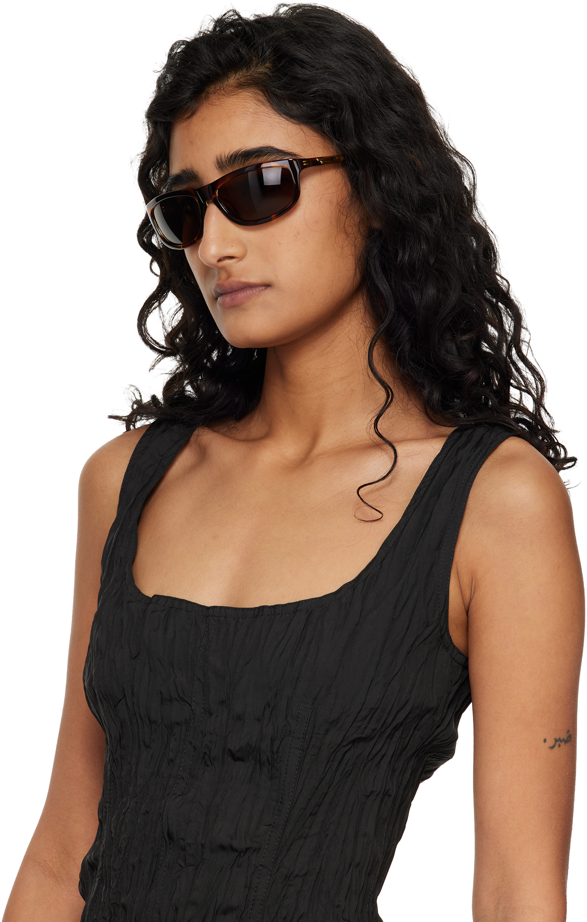 Bottega Veneta: Brown Slim Ribbon Rectangular Sunglasses | SSENSE