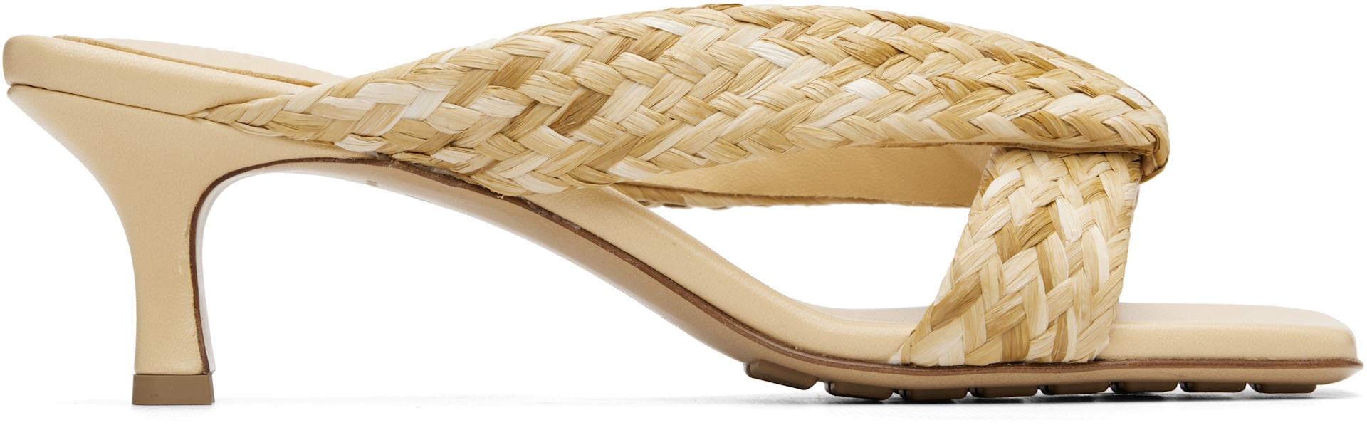 Bottega Veneta: Beige Riva Heeled Sandals | SSENSE