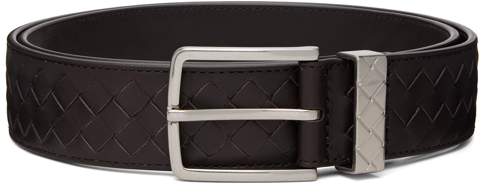 Bottega Veneta ダークブラウン レザーベルト Bottega Veneta: ブラウン Intrecciato ベルト | SSENSE 日本