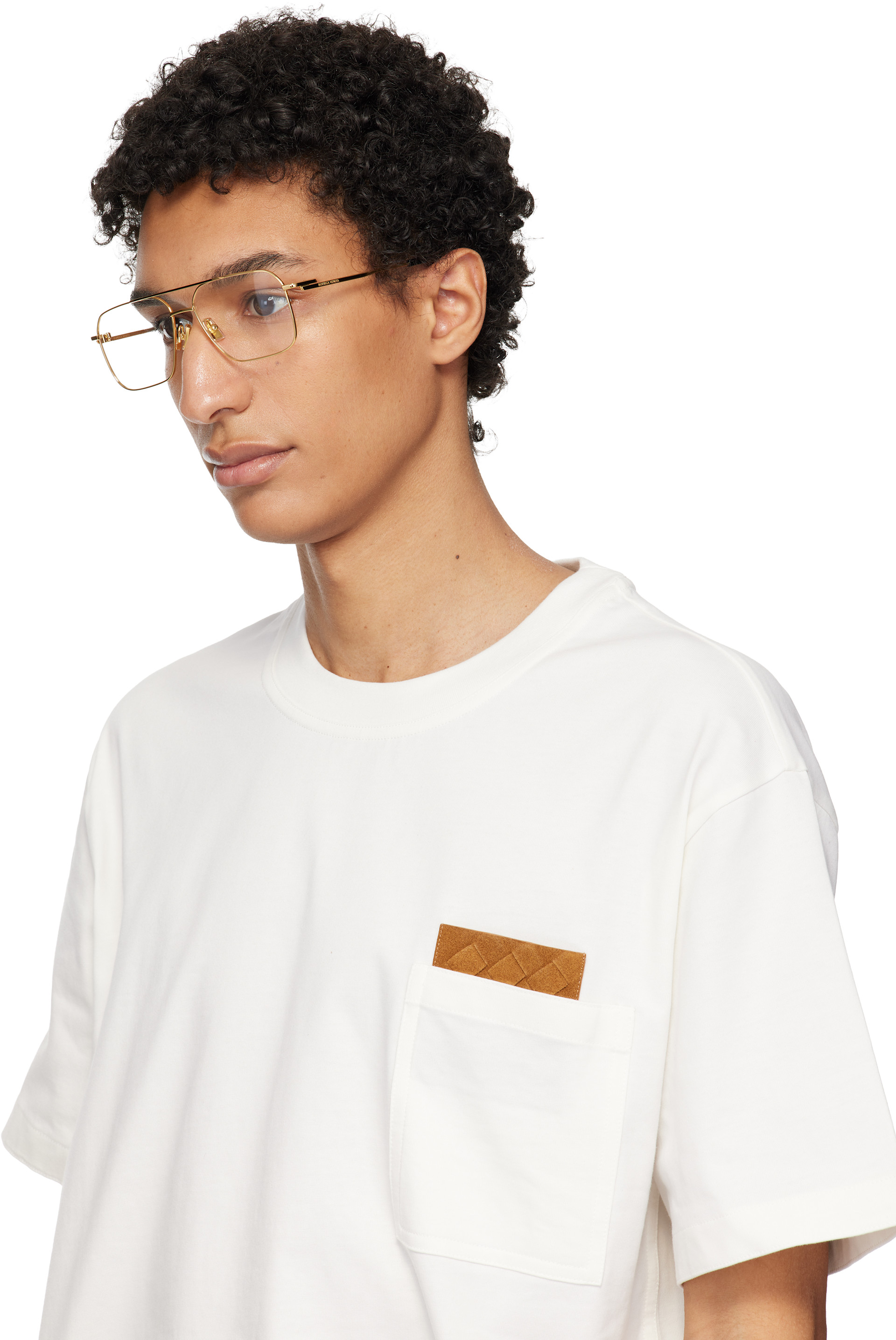 Bottega Veneta: Gold Ribbon Split Glasses | SSENSE