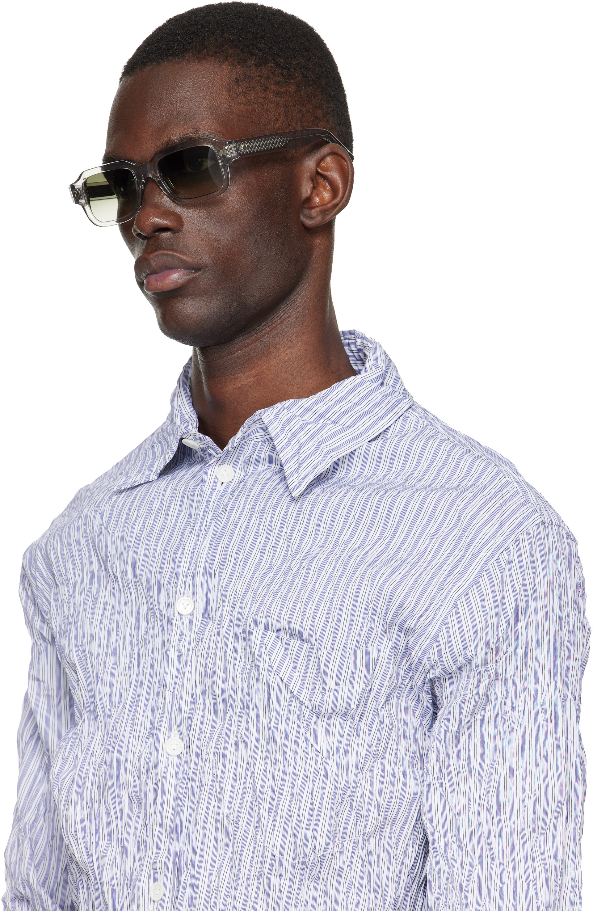 Bottega Veneta - Transparent Intrecciato Rectangular Sunglasses