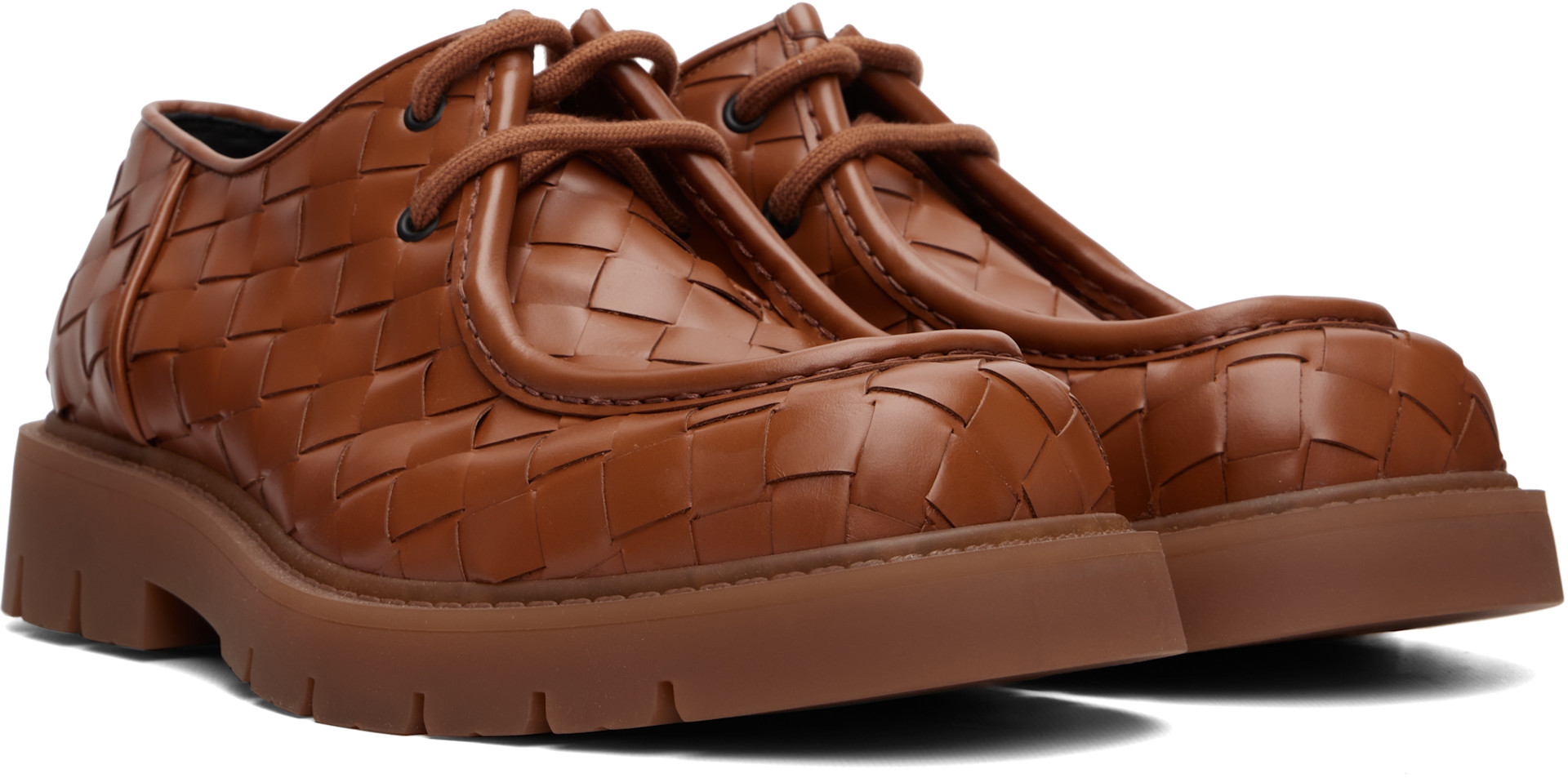BOTTEGA VENETA ボッテガヴェネタ レースアップブーツ ブラウン Bottega Veneta: ブラウン Haddock レースアップダービー | SSENSE 日本