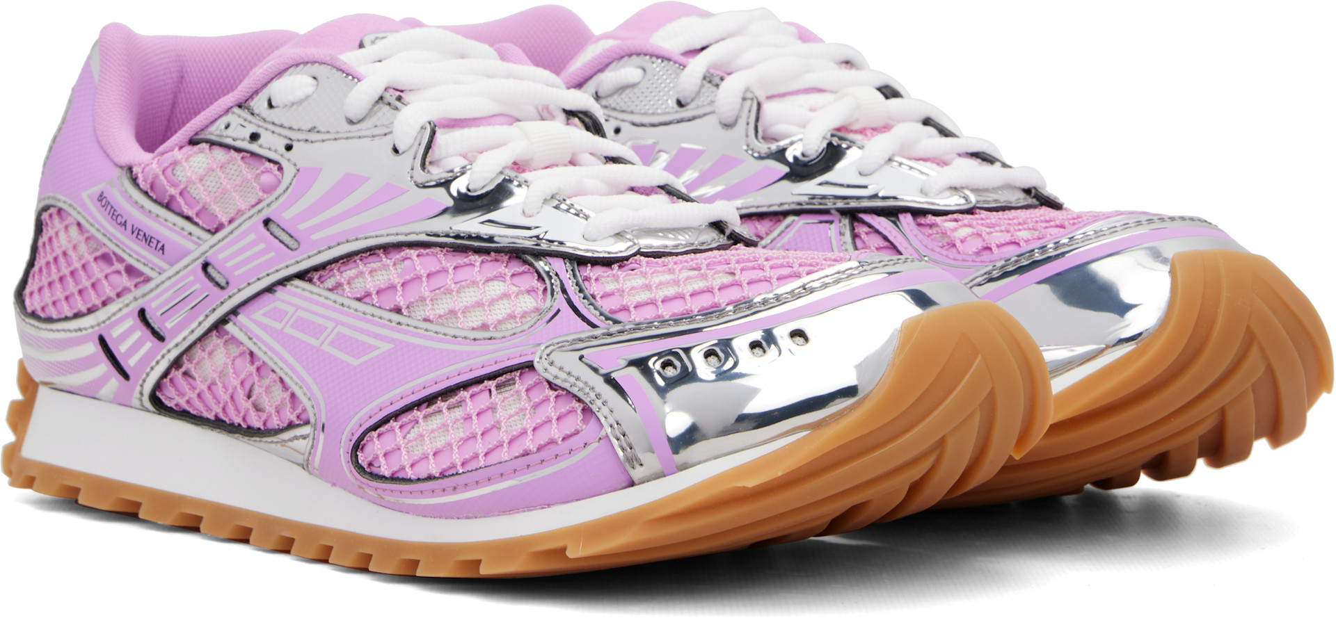 Bottega Veneta: Pink & Silver Orbit Sneakers | SSENSE