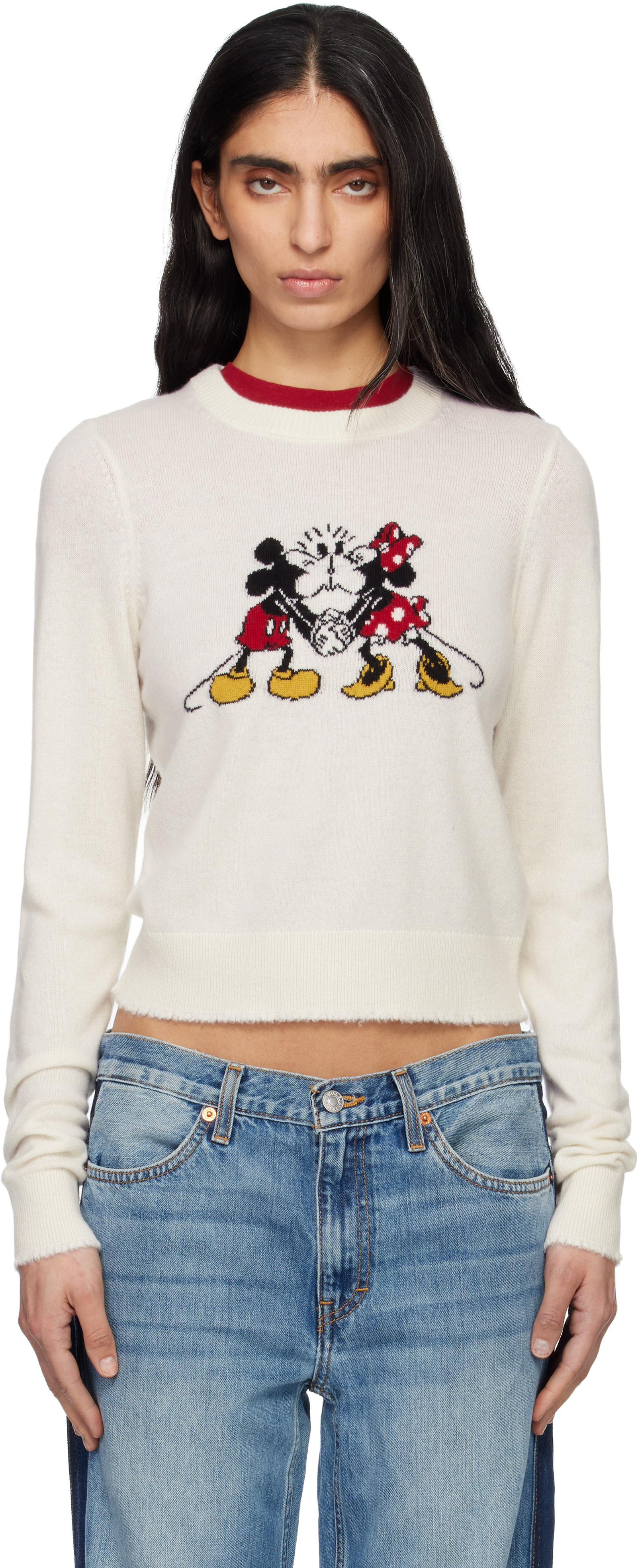 Re/Done - Pull 'Mickey Mouse' blanc en cachemire édition Disney