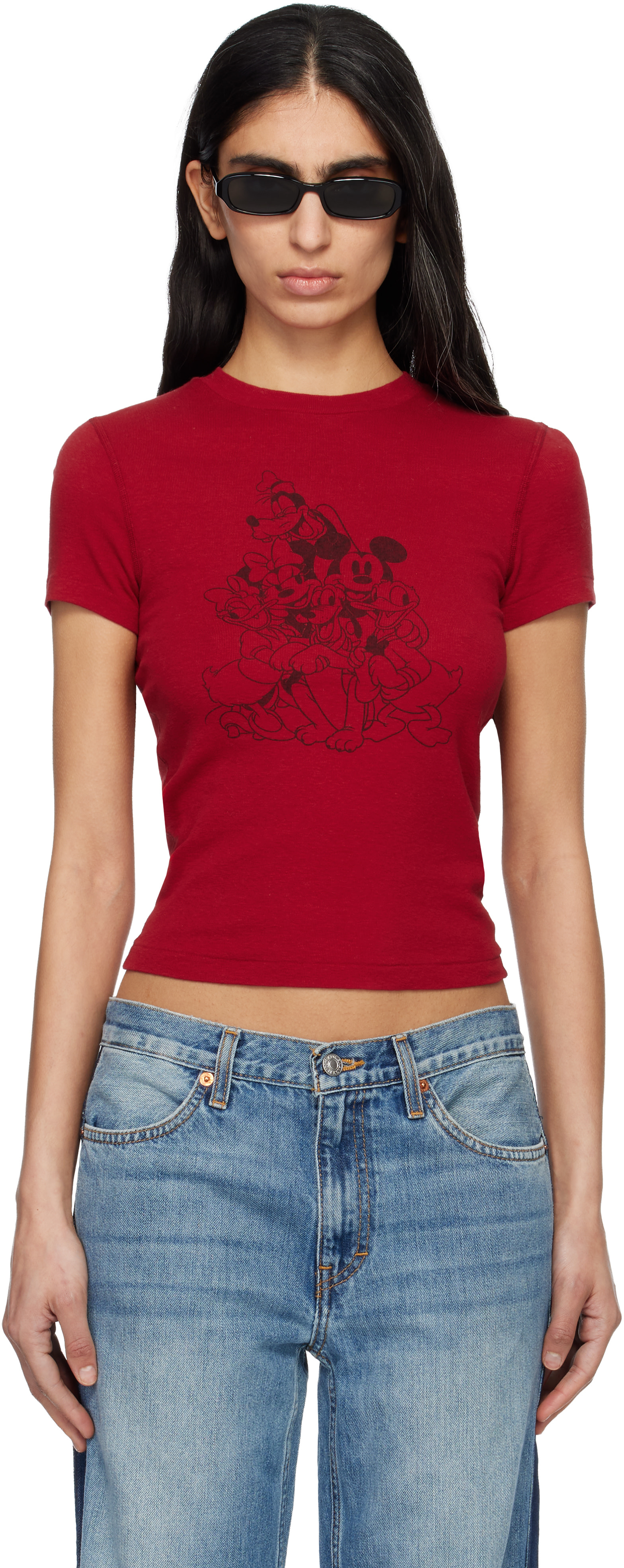 Re/Done - Micro t-shirt 90s 'Mickey Mouse Crew' rouge
