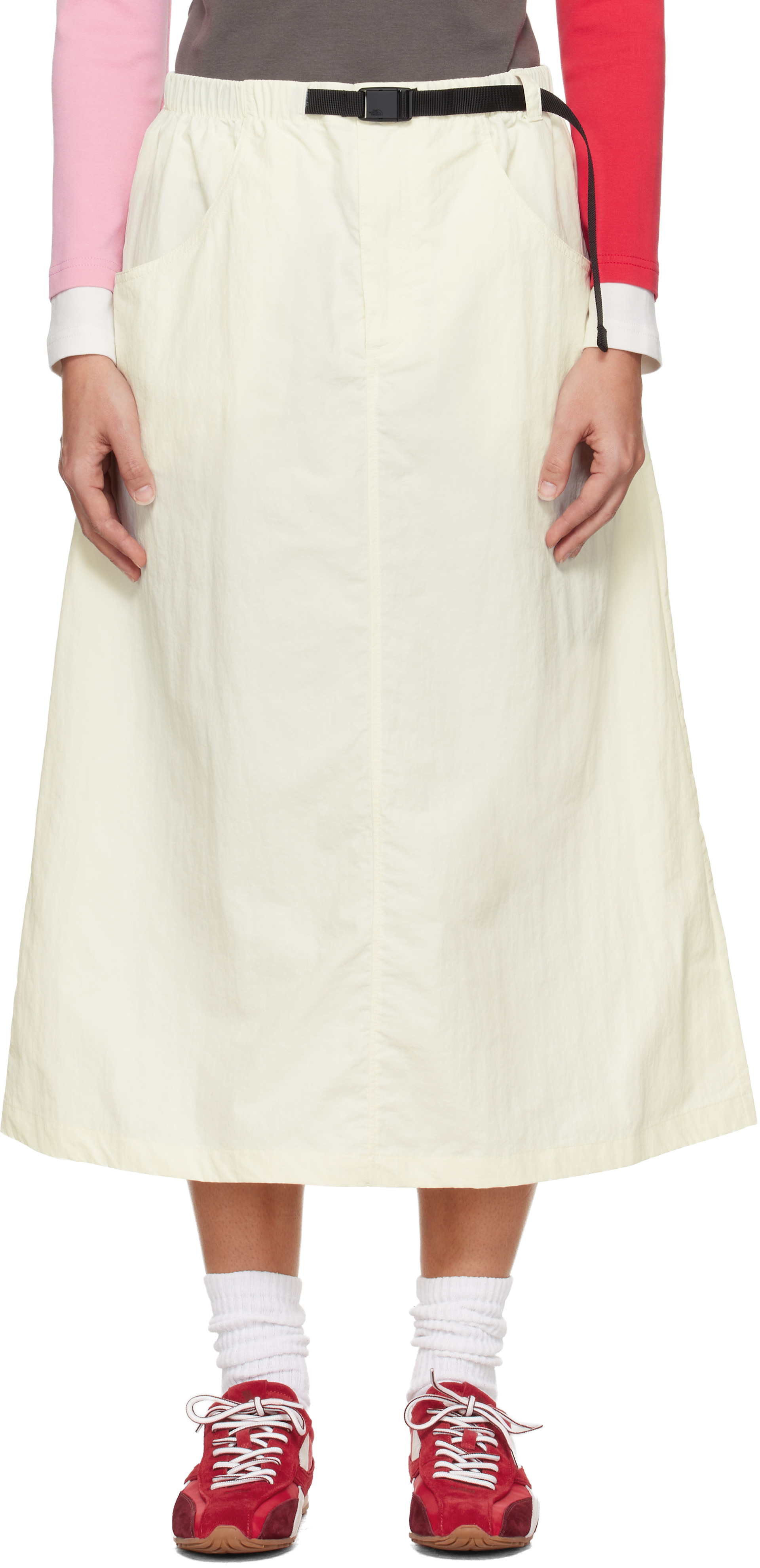 完売品　TNRCN PISTE SKIRT OFF WHITE The North Face: Off-White TNF Red Box Nylon Belted Midi Skirt