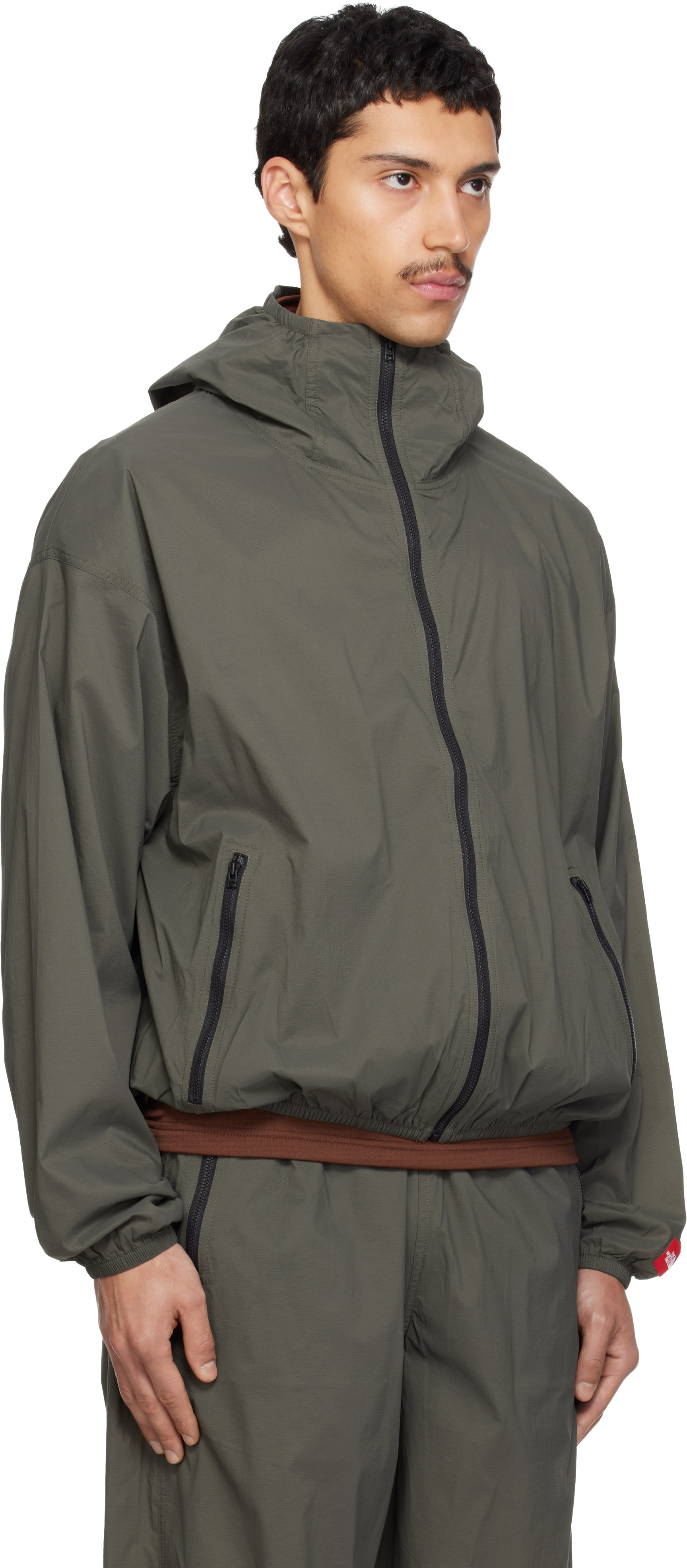 The North Face - Khaki TNF Red Box Packable Hooded Wind Jacket