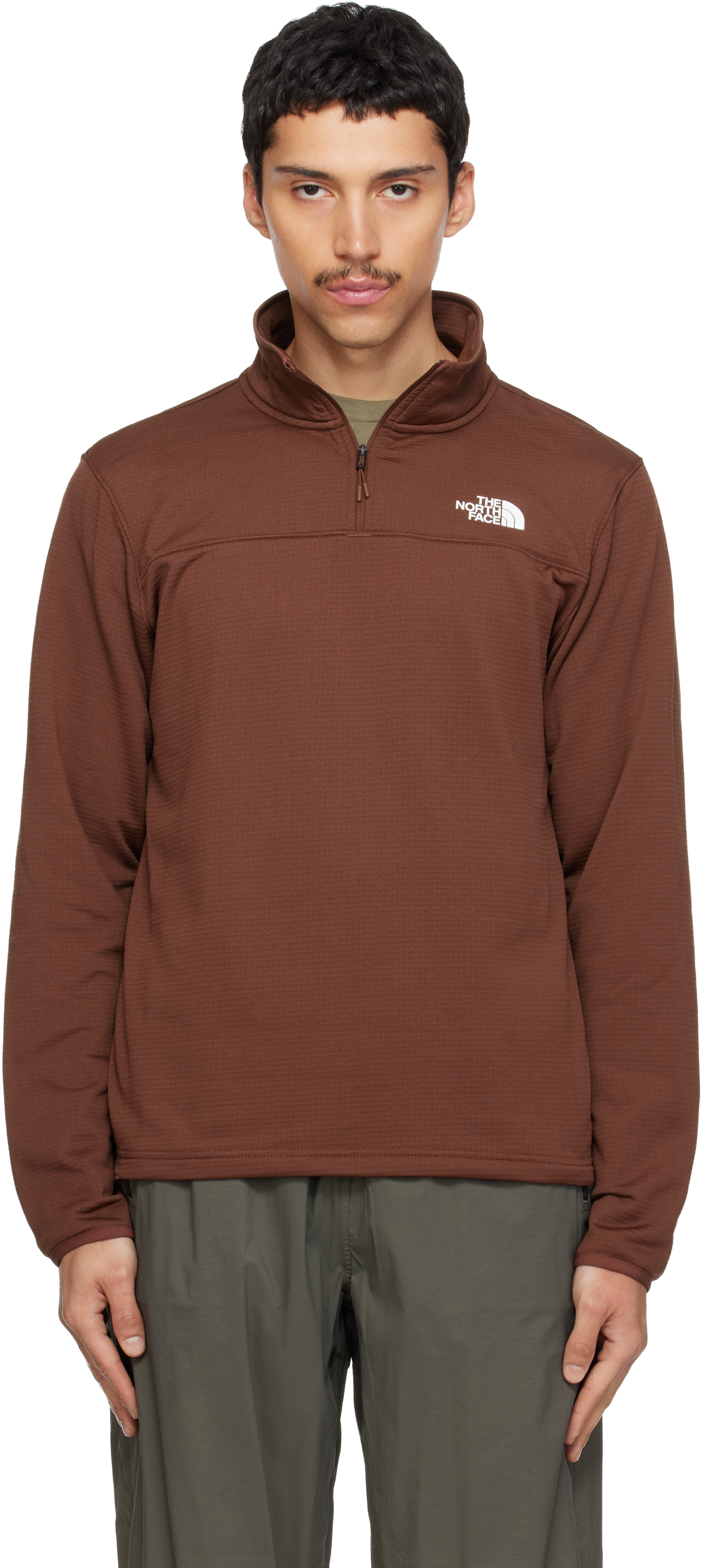 The North Face - Pull molletonné Cedar Trail Grid brun à glissière un quart